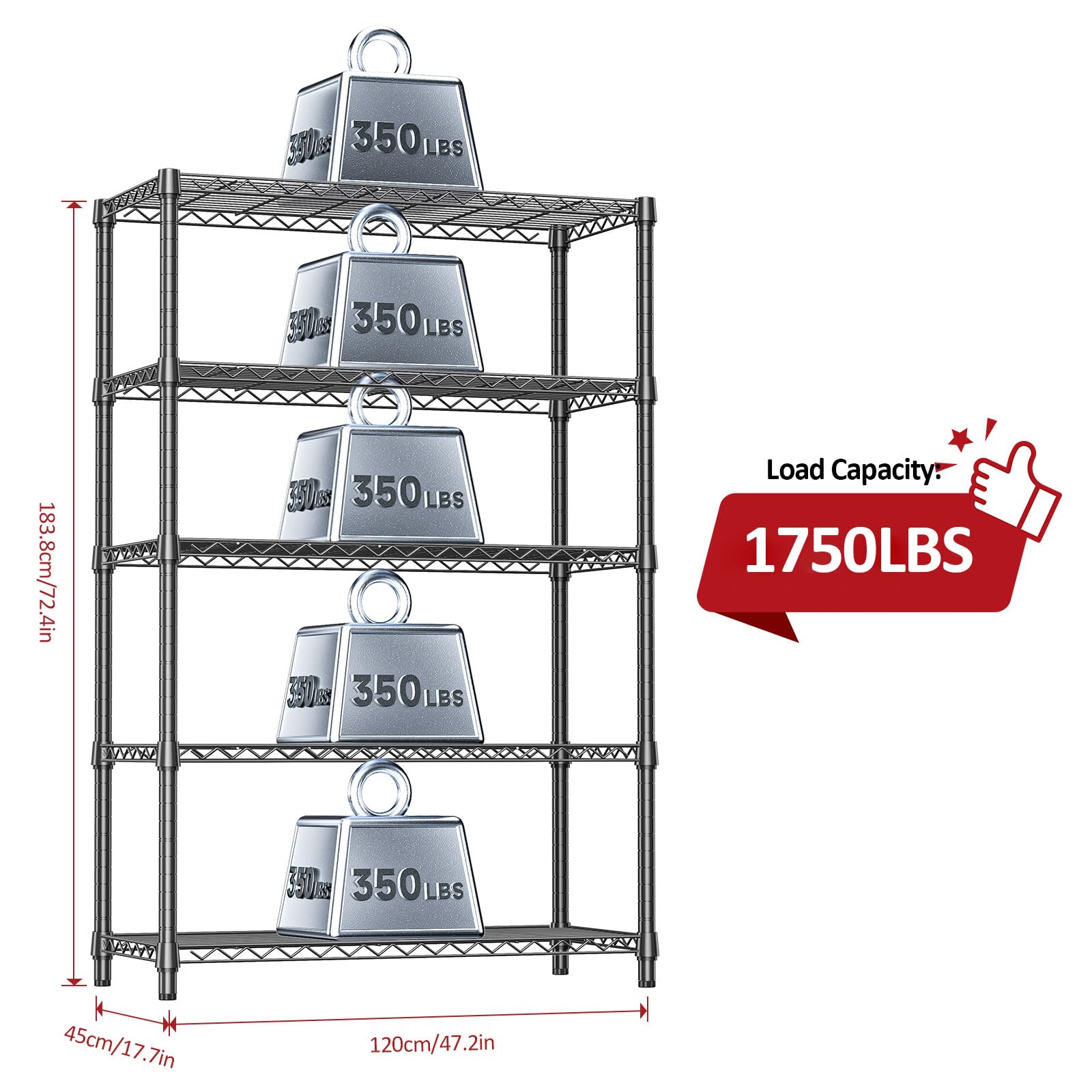 5 Tier Heavy Duty Metal Storage Shelving Unit (5 Count)