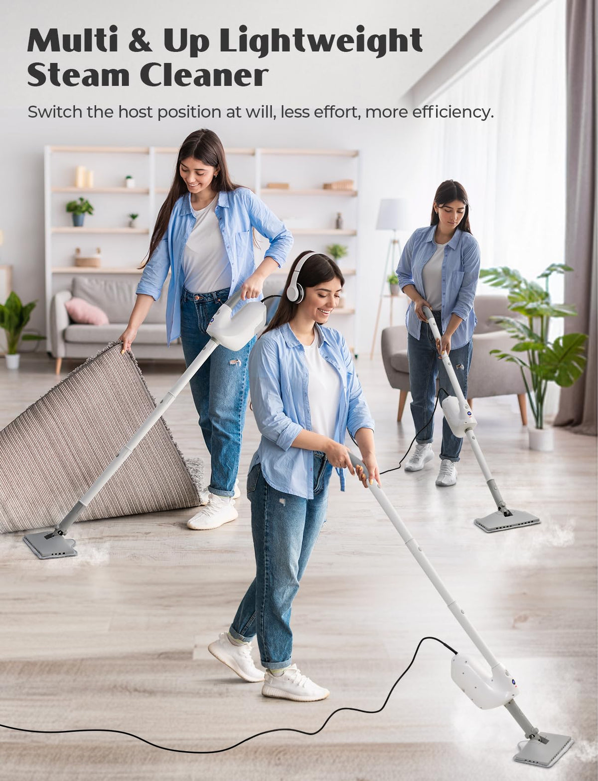 10-in-1 Steam Mop, Detachable Handheld Steam Cleaner, Multi & Up Steamer for Cleaning with 350ml Tank,10s Heat-Up, 23Ft Cord, 248°F 1200W Powerful Floor Steam Mop for Hardwood Floors, Grout, Carpet