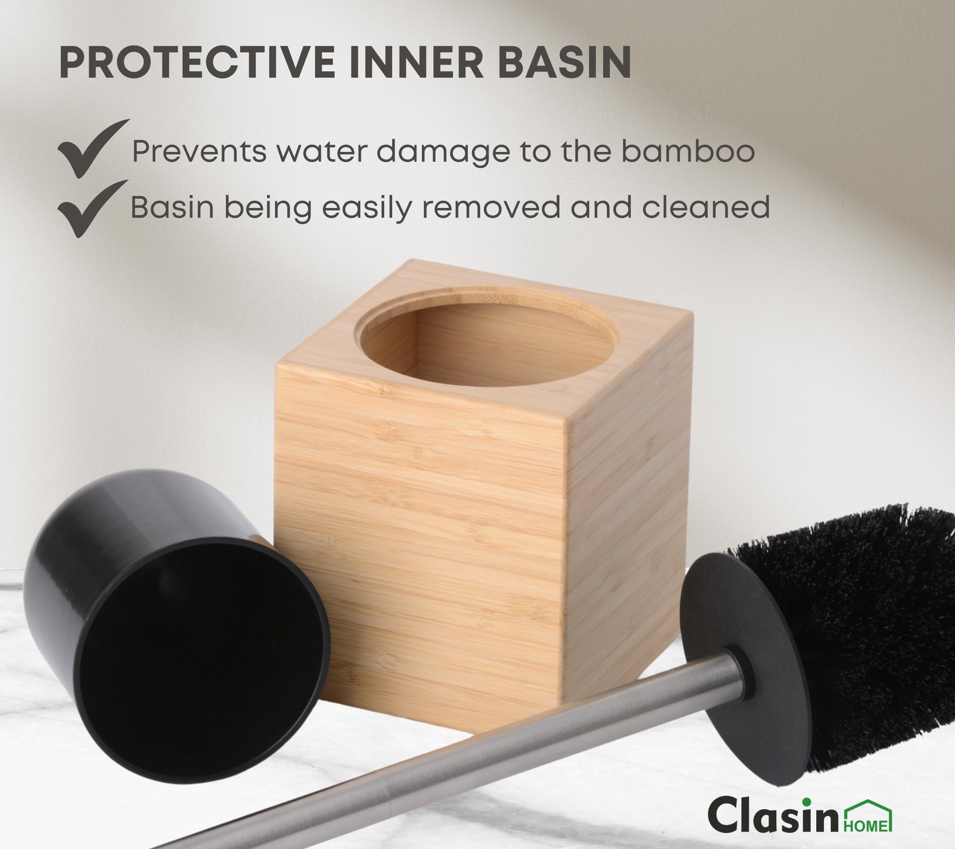 Toilet Bowl Brush Holder with Bamboo and Stainless Steel for Durable Use