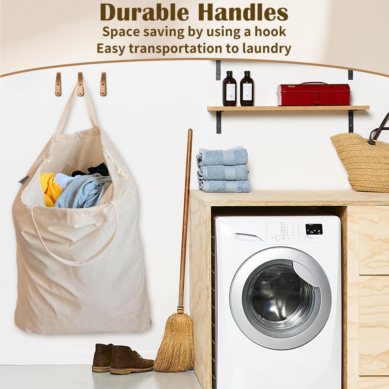 Cotton Canvas Laundry Bag with Handles & Drawstring