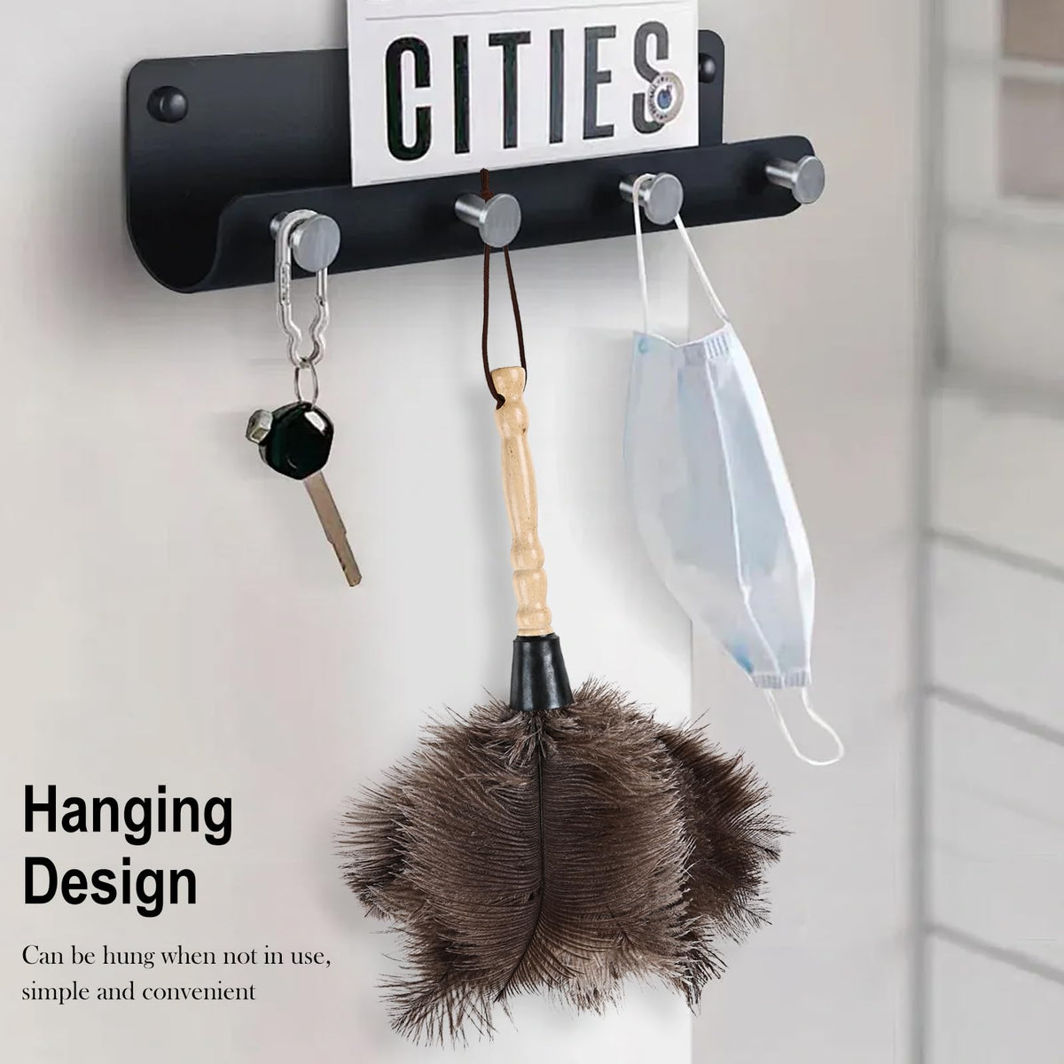 Ostrich Feather Duster 14" Natural Handheld Reusable Feathers Dusters with Wooden Handle for Cleaning Supplies Home Car Office (3 Count)