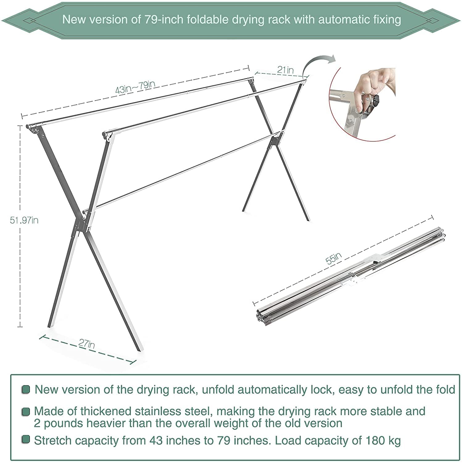 Drying Racks Clothing for Outdoor with 20 Windproof Hooks