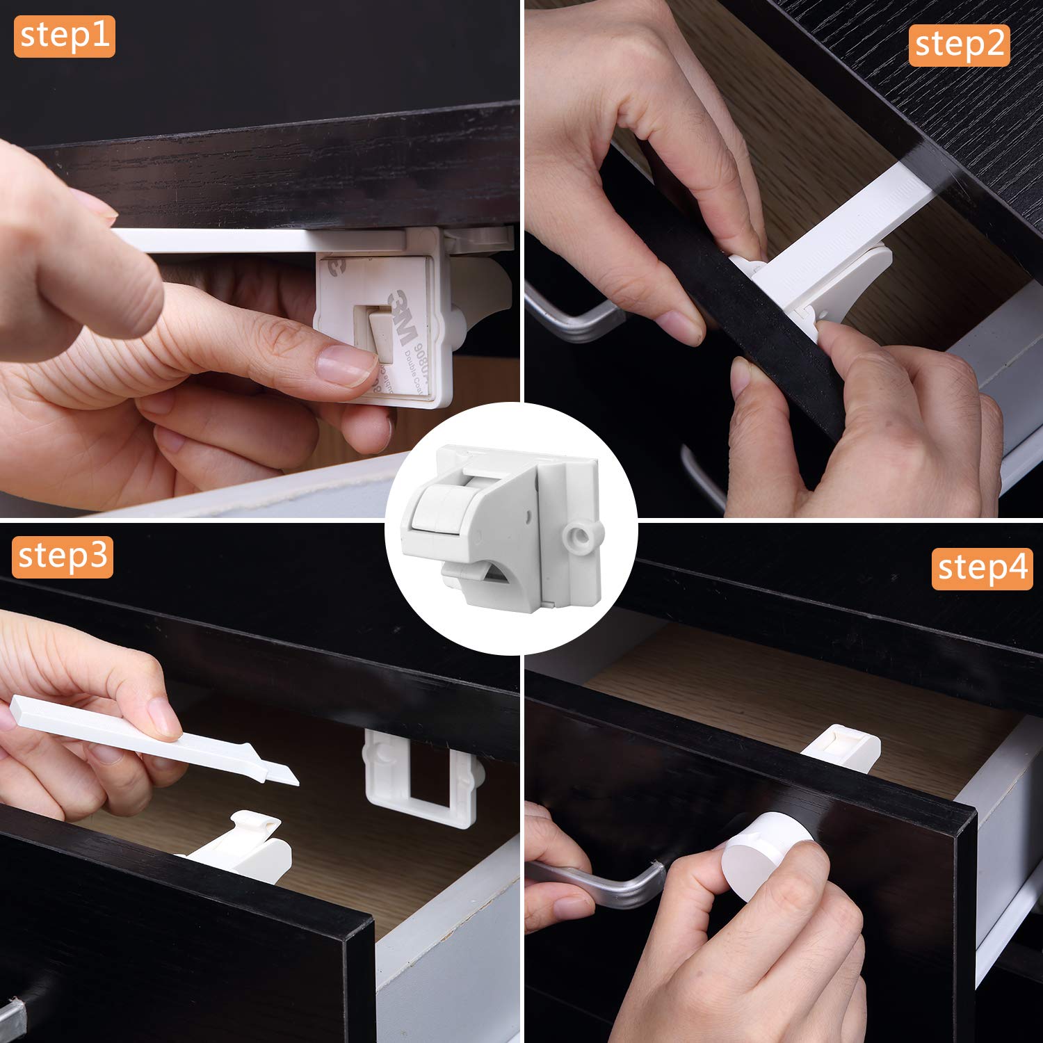 Adhesive Magnetic Locks for Cabinets & Drawers (40 Count)