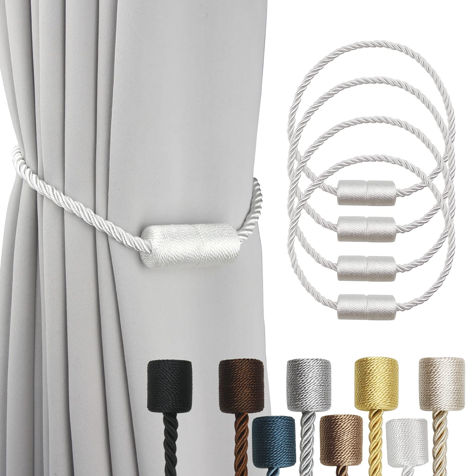 Magnetic Curtain Tiebacks Holdbacks Decorative Tie Backs for Windows Porlau (4 Count)