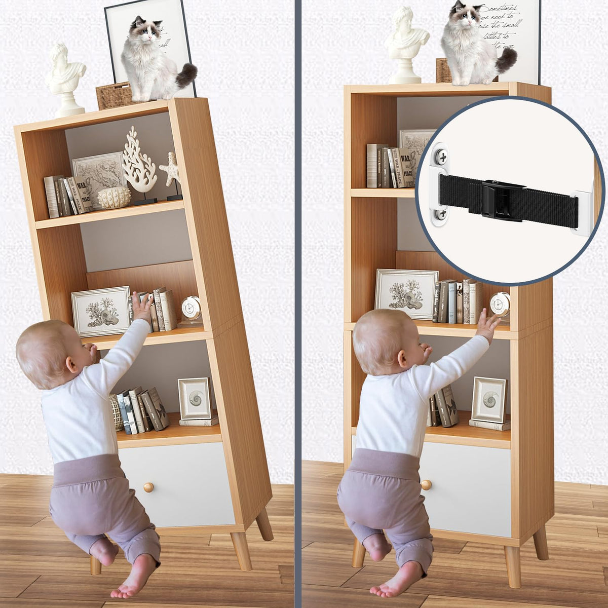 Furniture Anchors（2 Sets）for Baby Proofing Removable Anti Tip Furniture Anchors Adjustable Furniture Wall Anchor Earthquake Straps for Furniture for Child & Pet Protection