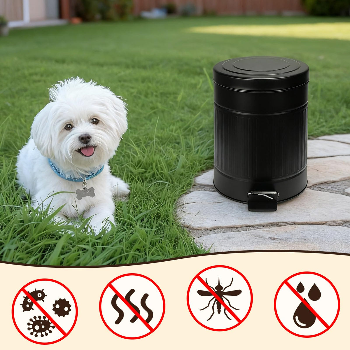 5L 1.3 Gal Dog Poop Trash Can with Lid