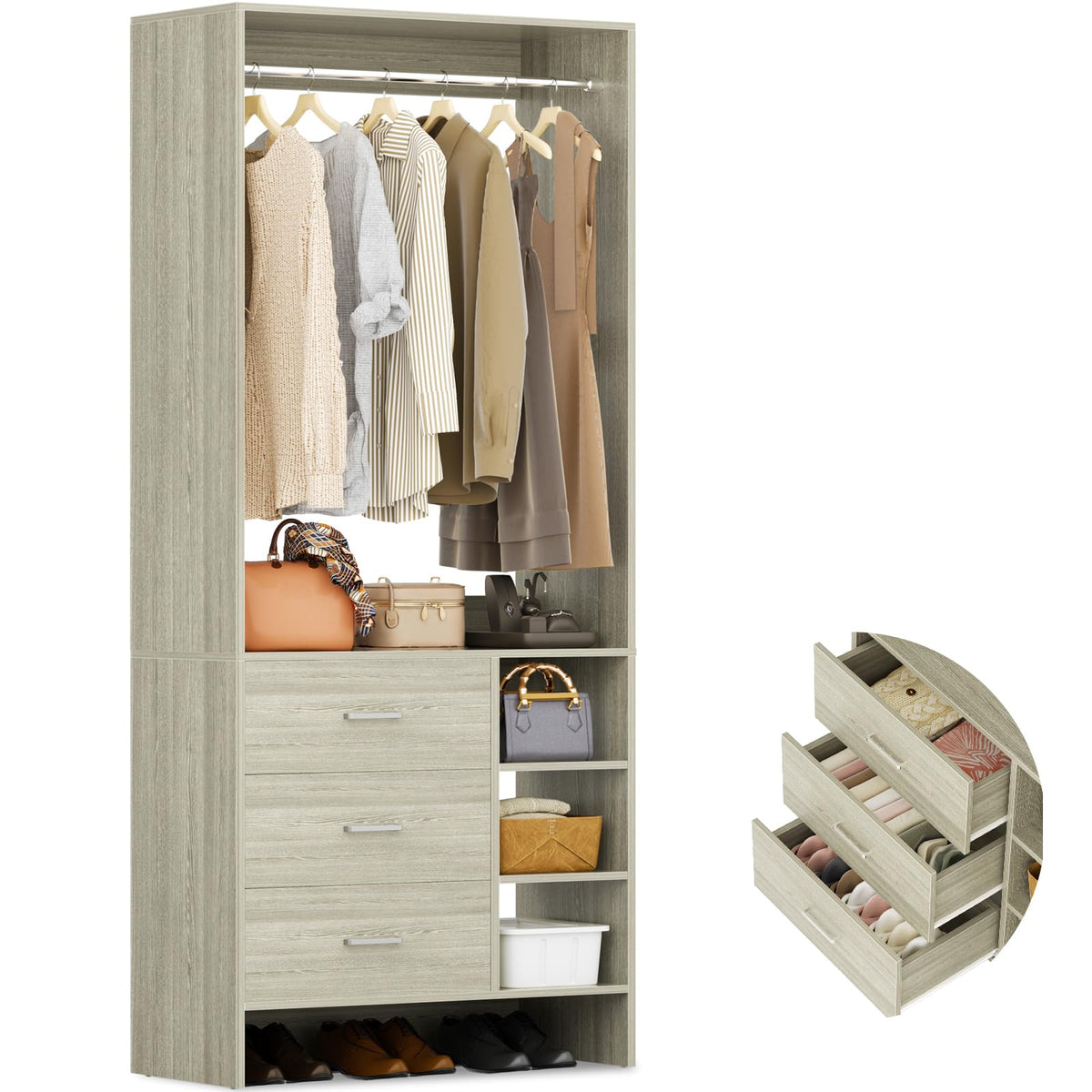 2.5FT Closet System with 3 Drawers