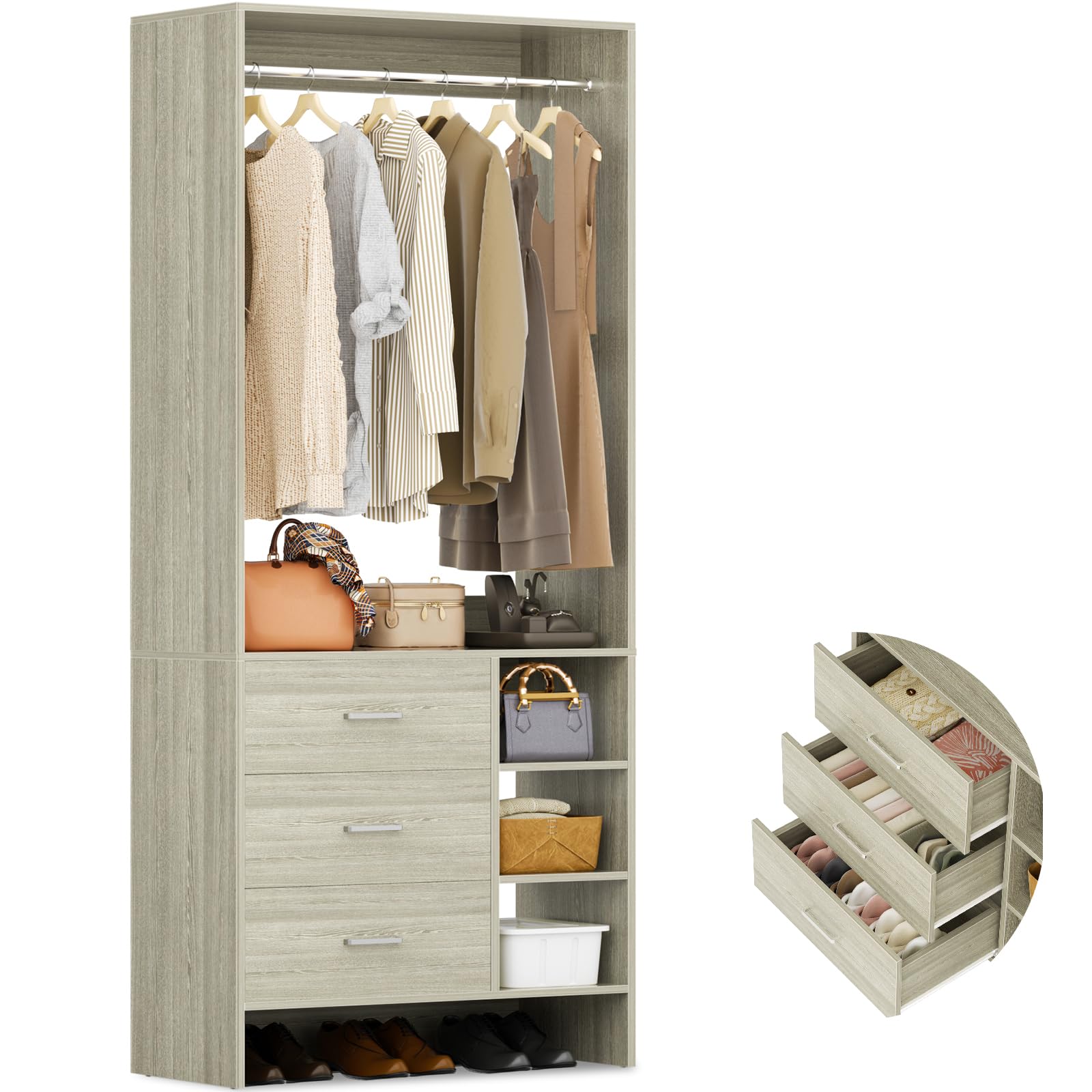 2.5FT Closet System with 3 Drawers