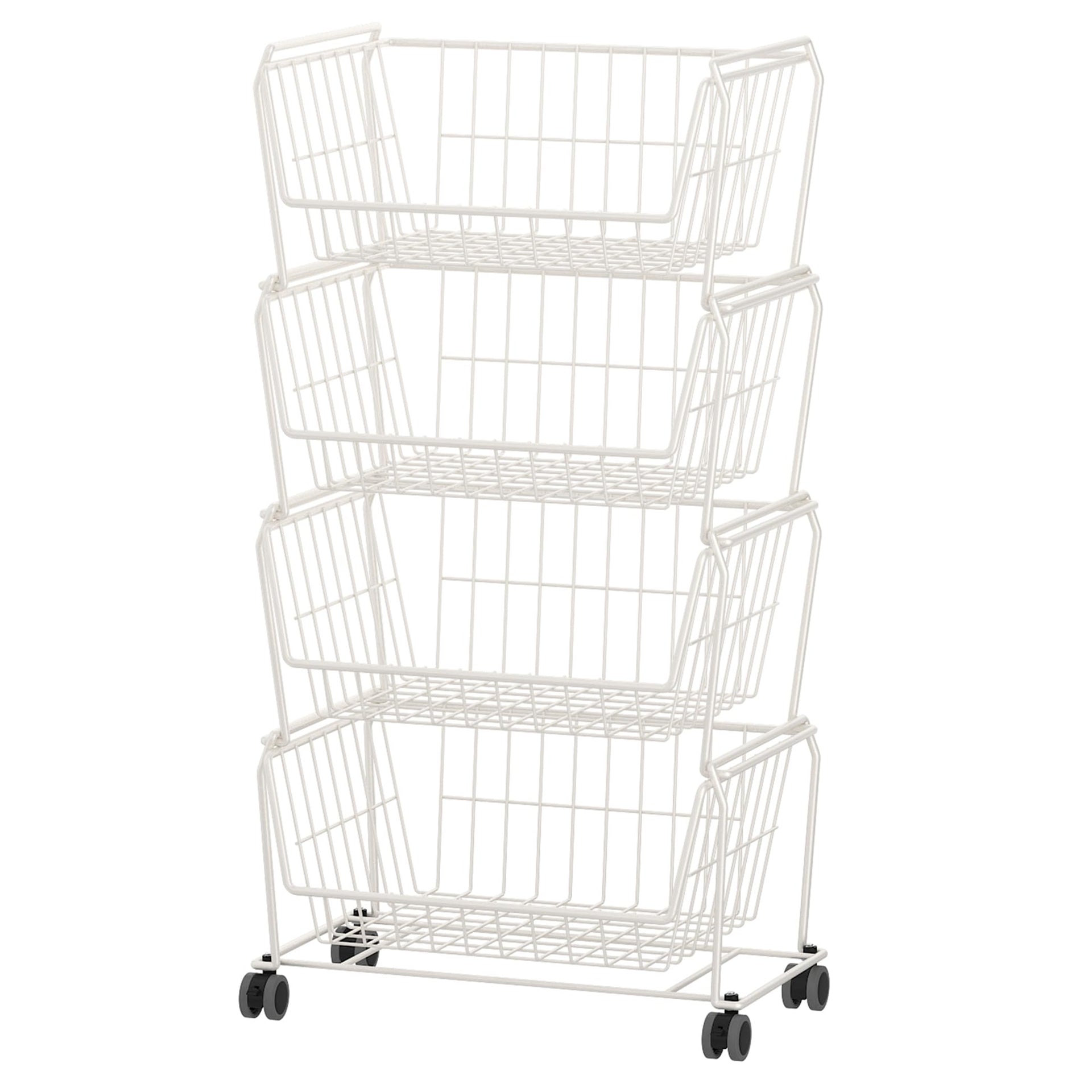 4 Tier Large Stackable Wire Storage Baskets with Wheels