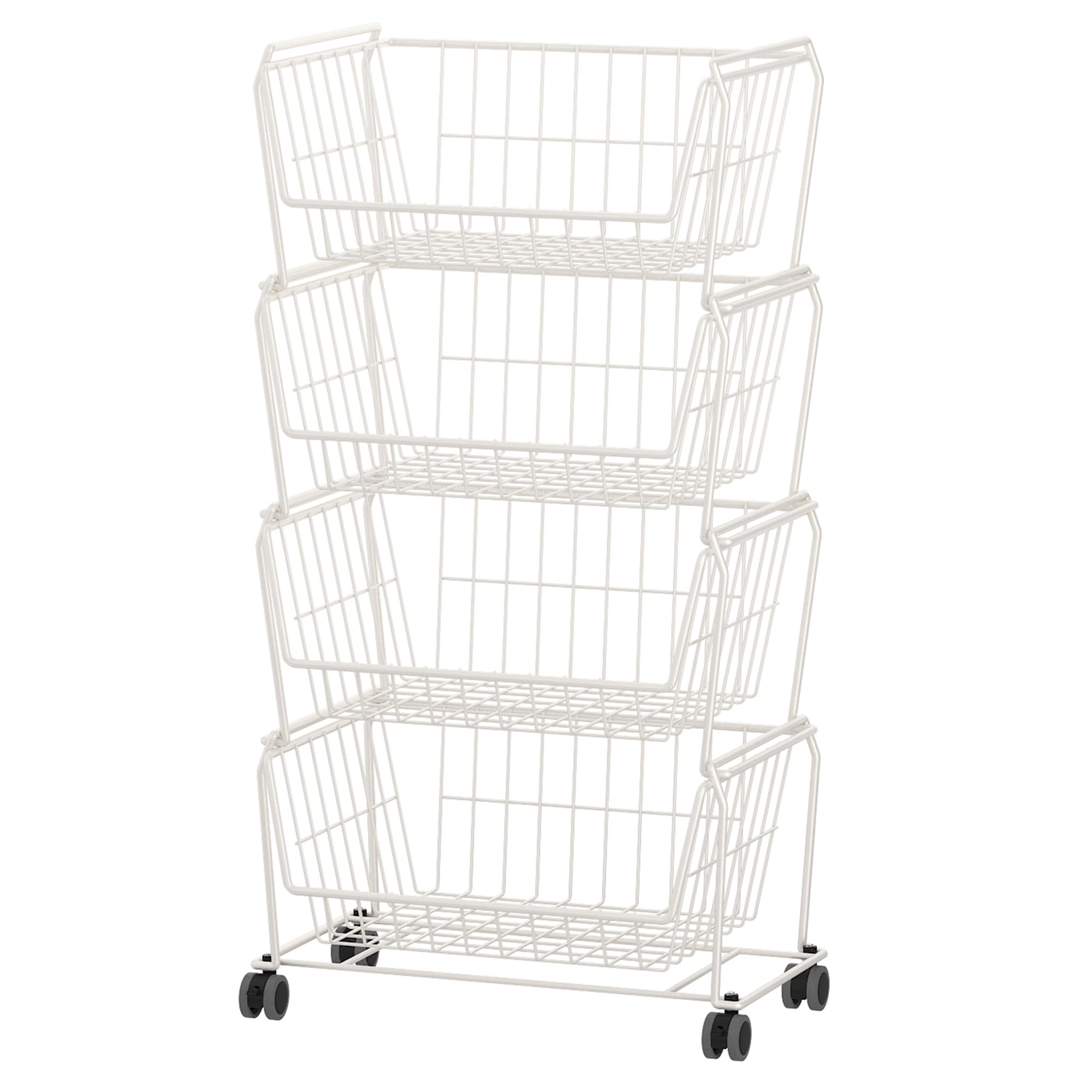 4 Tier Large Stackable Wire Storage Baskets with Wheels