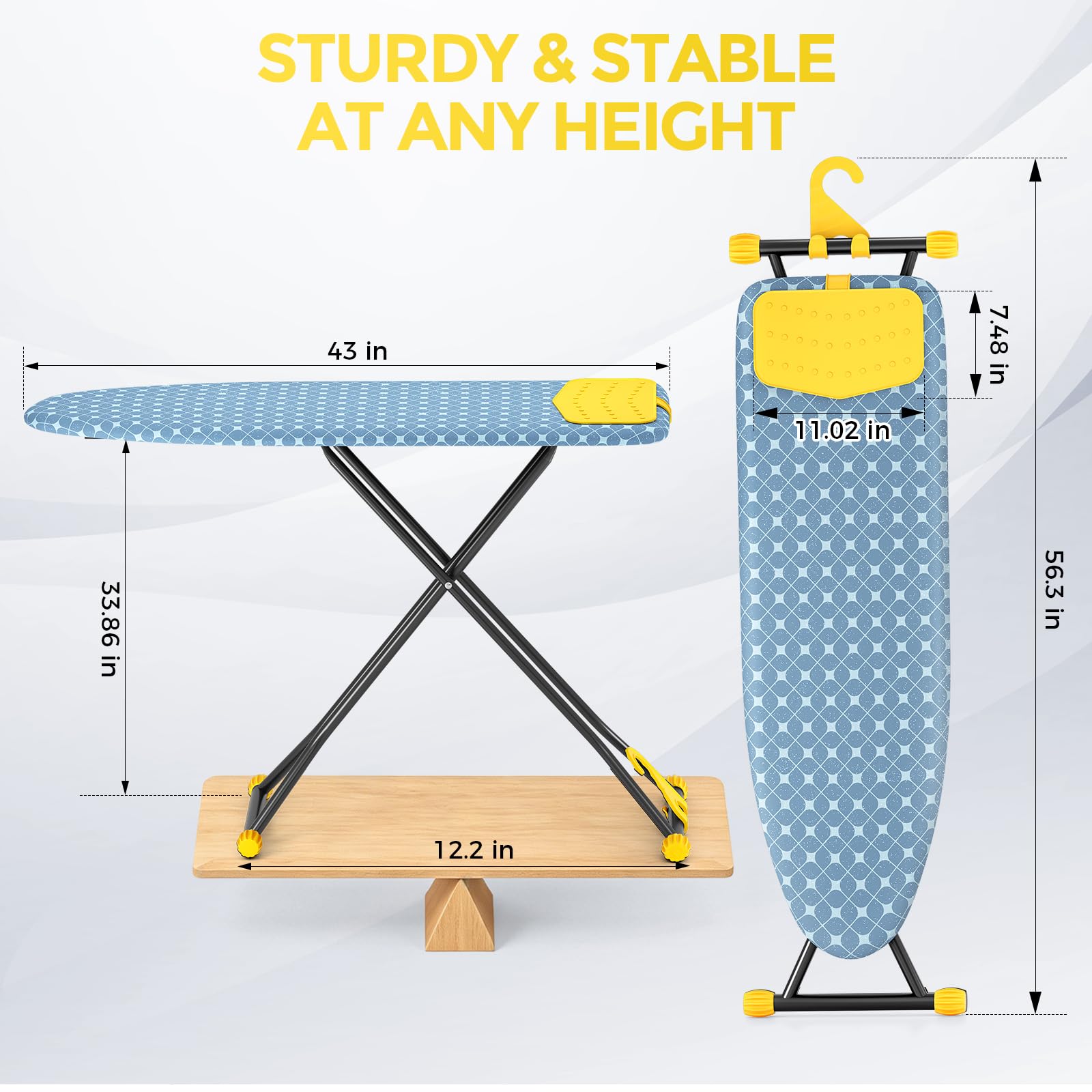 Foldable 7 Level Heigh Adjustable Ironing Board with Iron Rest