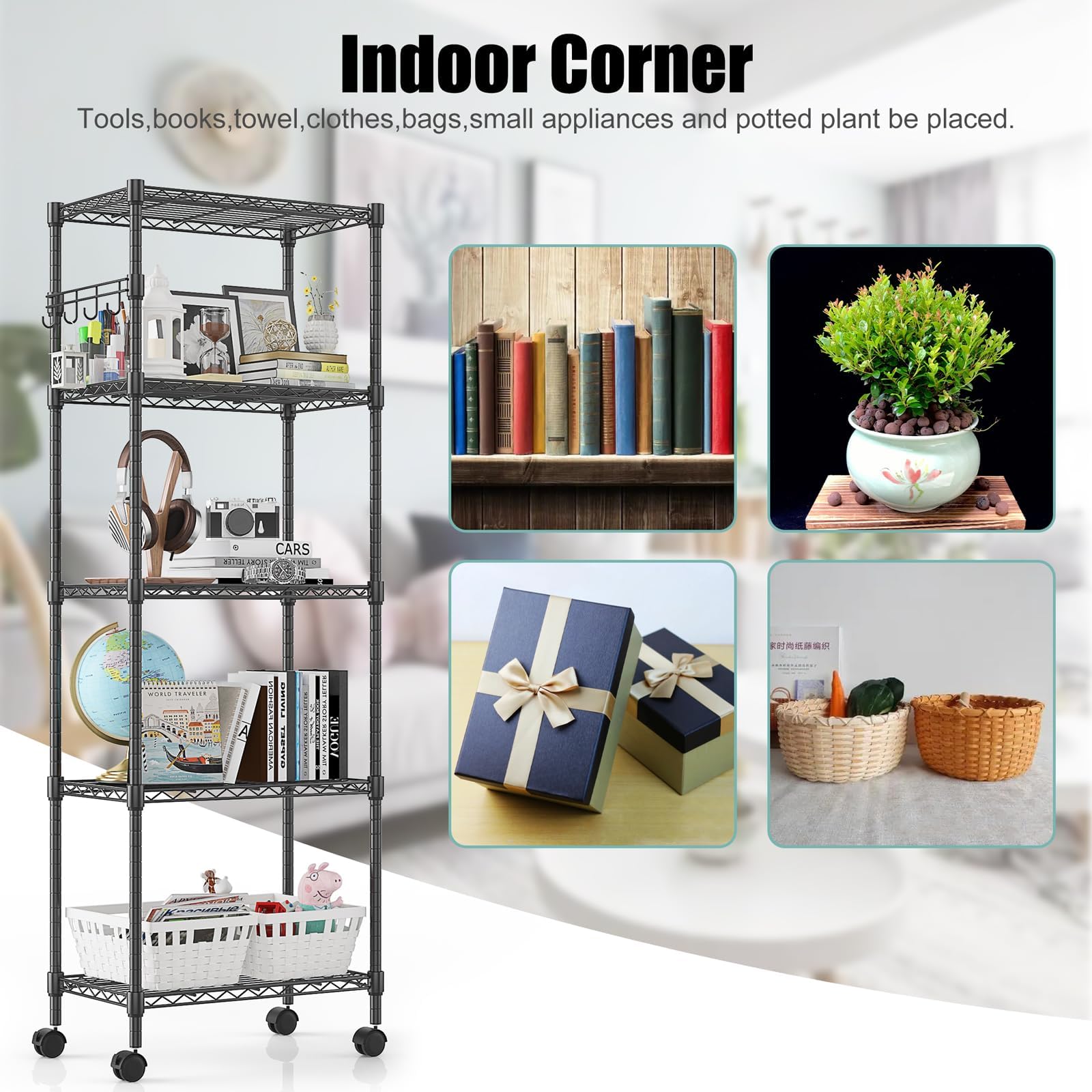 5 Tier Wire Shelving Unit on Wheels (5 Count)