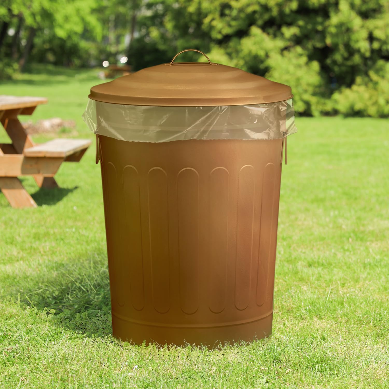 13 Gallon Metal Trash Can with Lid Outdoor Vintage Trash Can Steel Retro Garbage Can for Kitchen Farmhouse Rustic Bird Seed Storage Pet Food Cute Bucket