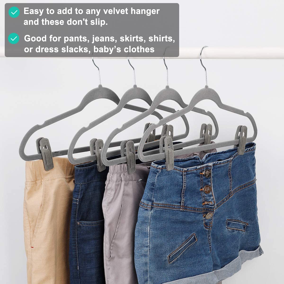 Grey Hanger Clips for Velvet Hangers (40 Count)
