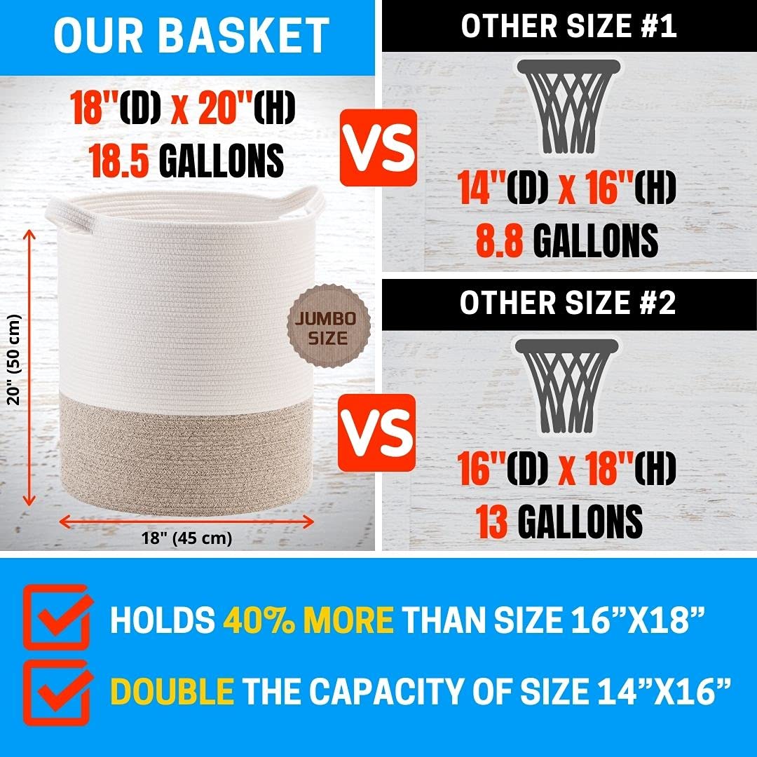 83L Extra Large 20x18 Inches Decorative Woven Cotton Rope Basket