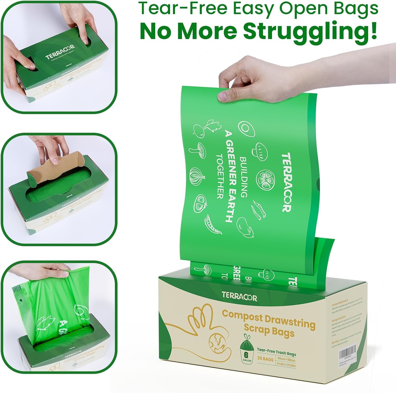 6 Gallon Compostable Trash Bags Drawstring (35 Count)