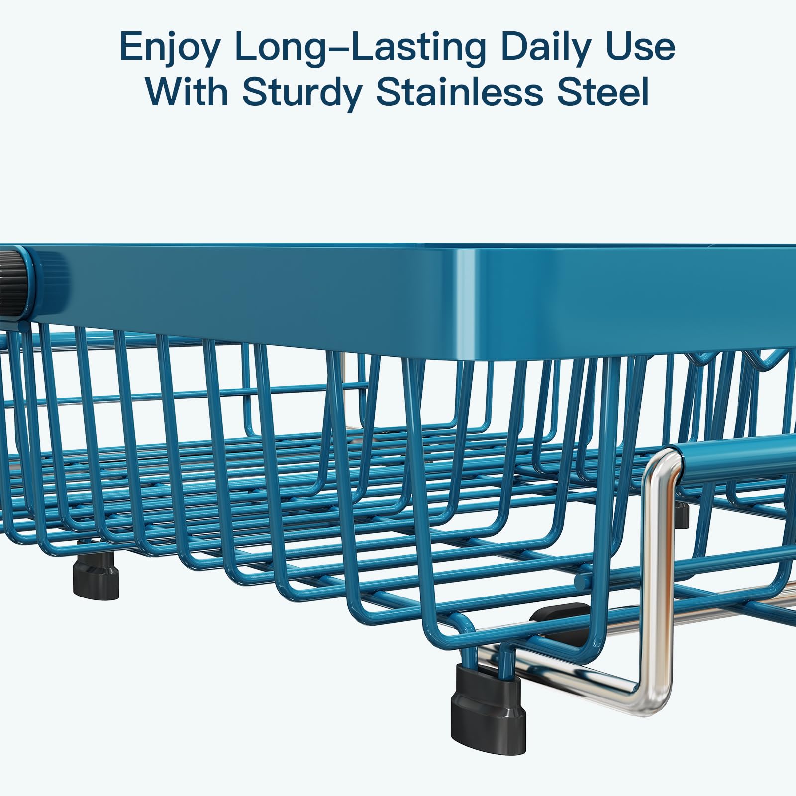 Blue Dish Drying Rack Over The Sink with Utensil Holder