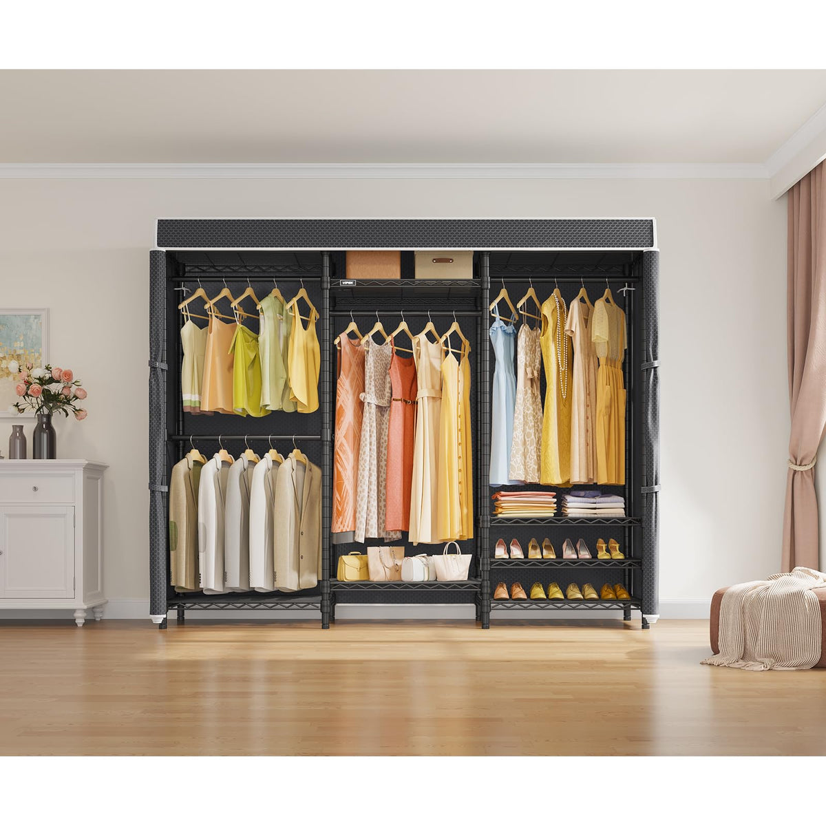 V5C Heavy Duty Covered Clothes Rack Portable Closet Rack