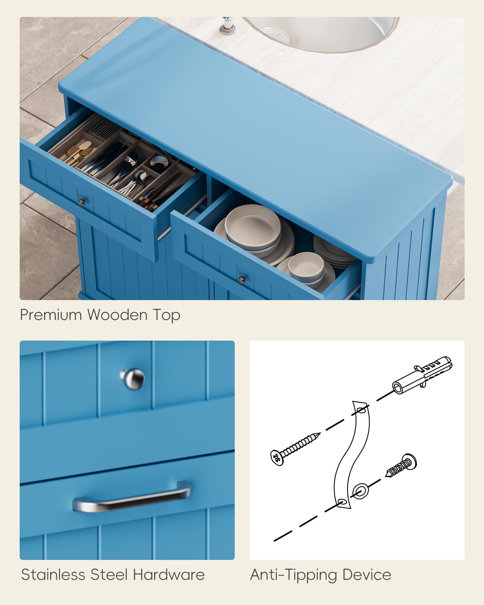 2 x 10 Gallon Tilt Out Trash Cabinet with 2 Big Storage Drawer