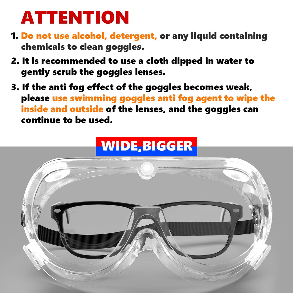 Anti Fog Protective Safety Goggles Clear Lens Wide