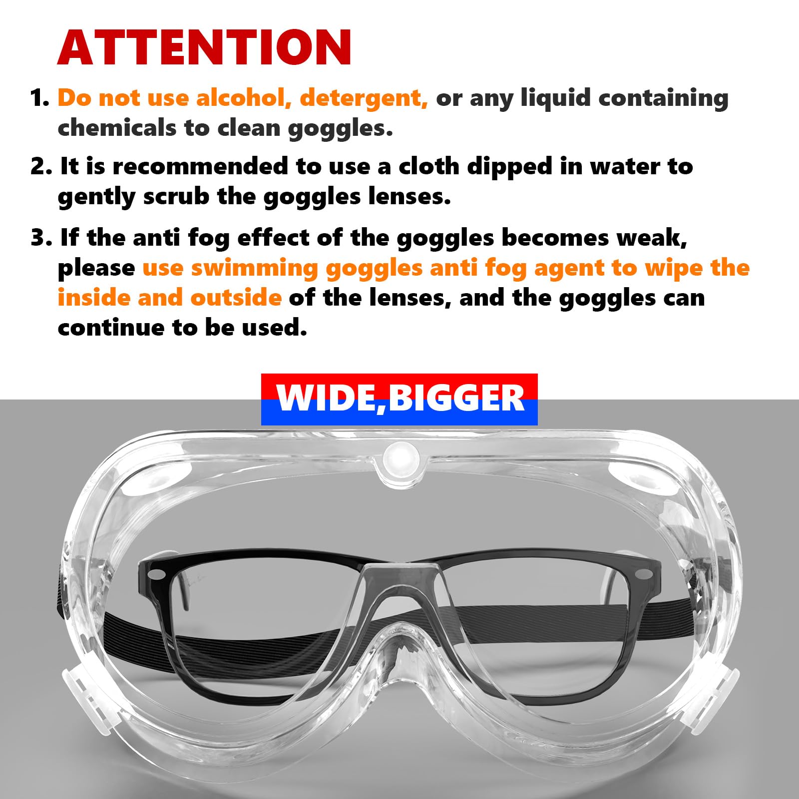 4PCS Anti Fog Protective Safety Goggles Clear Lens Wide (4 Count)