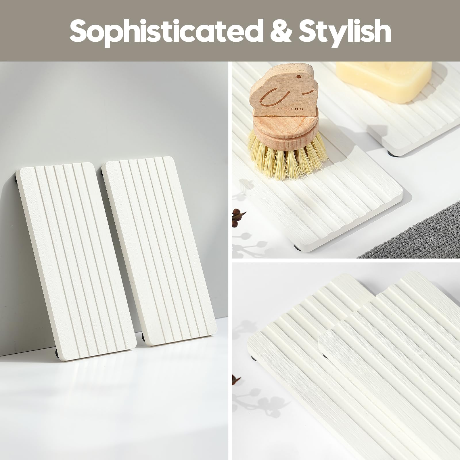 2PCS Diatomite Quick Stone Drying Tray Mat for Bathroom & Kitchen Counter (2 Count)