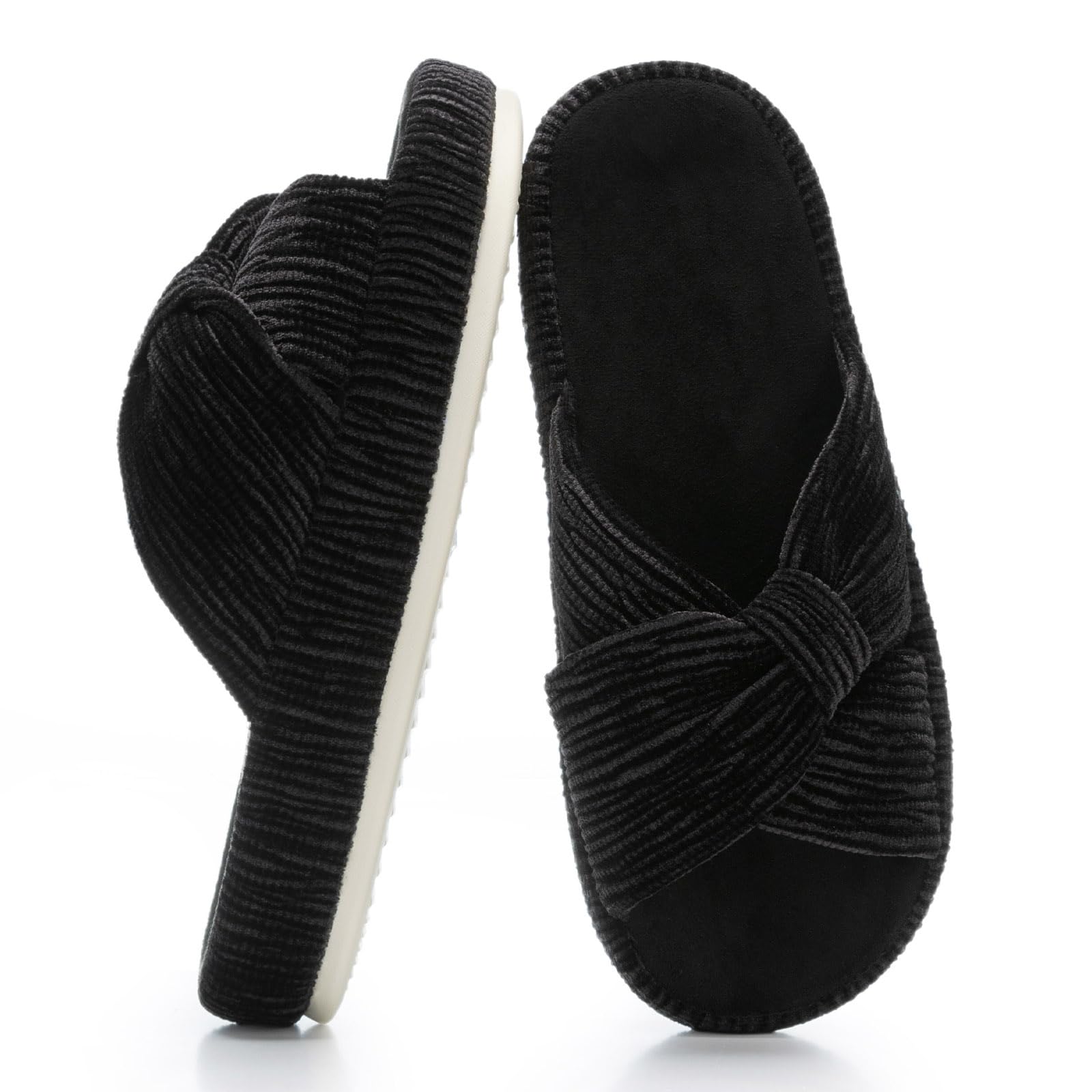 Slippers for Women Memory Foam House Bedroom Bow Crossbands Pearlescent Slipper Shoes Comfy Trendy Gift Slippers Black Size 7 8 6.5