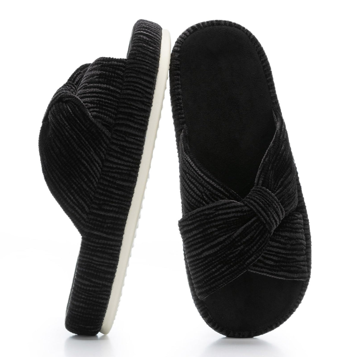 Slippers for Women Memory Foam House Bedroom Bow Crossbands Pearlescent Slipper Shoes Comfy Trendy Gift Slippers Black Size 9 10 8.5