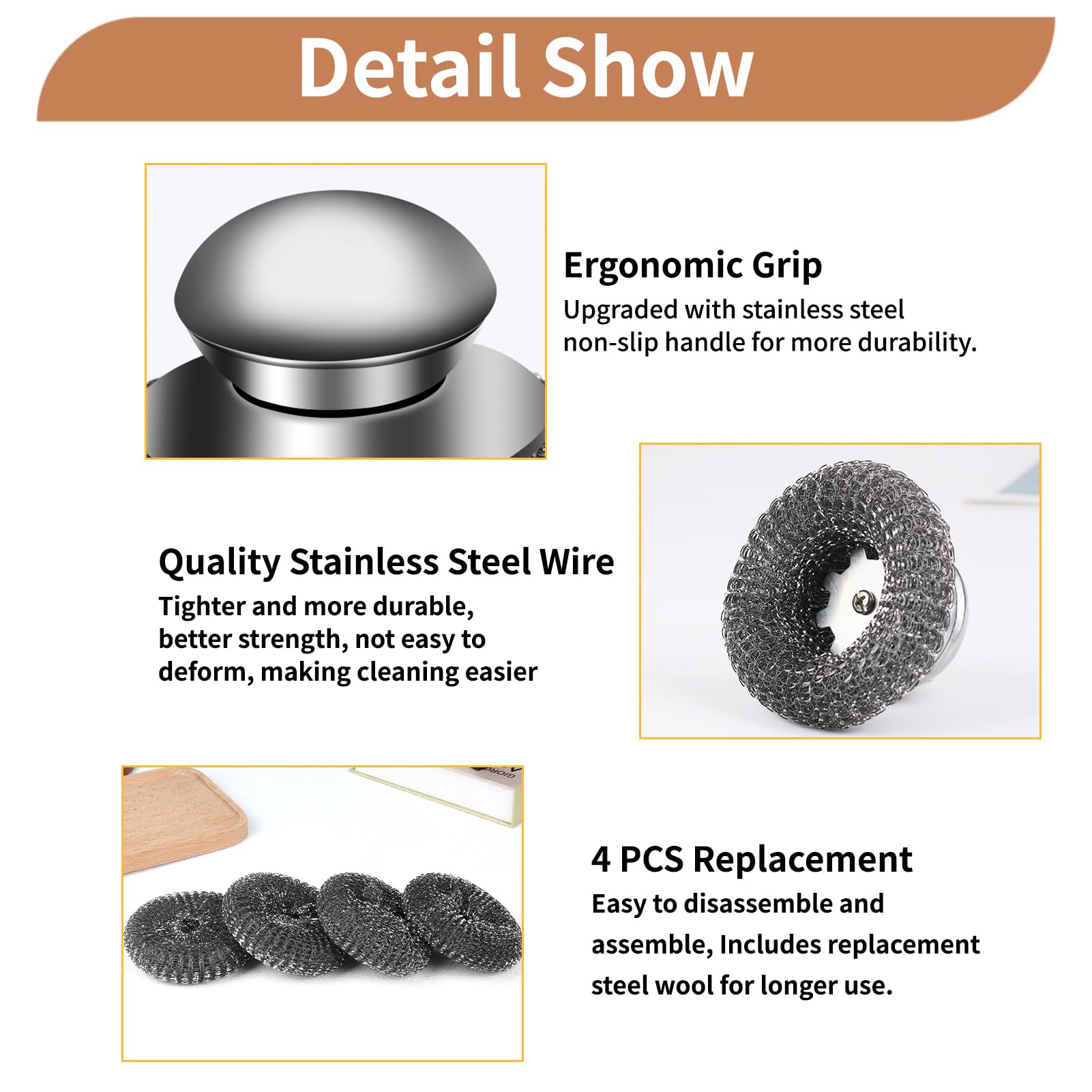 5Pcs Steel Wool Scrubber with Replacement Wire Sponge Pads Set (5 Count)