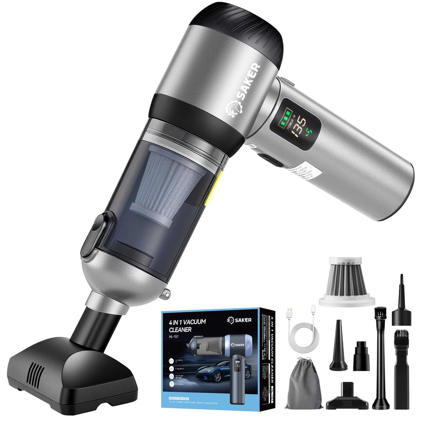 4 in1 Handheld Car Vacuum Portable Cordless 20000Pa HL157 Silver