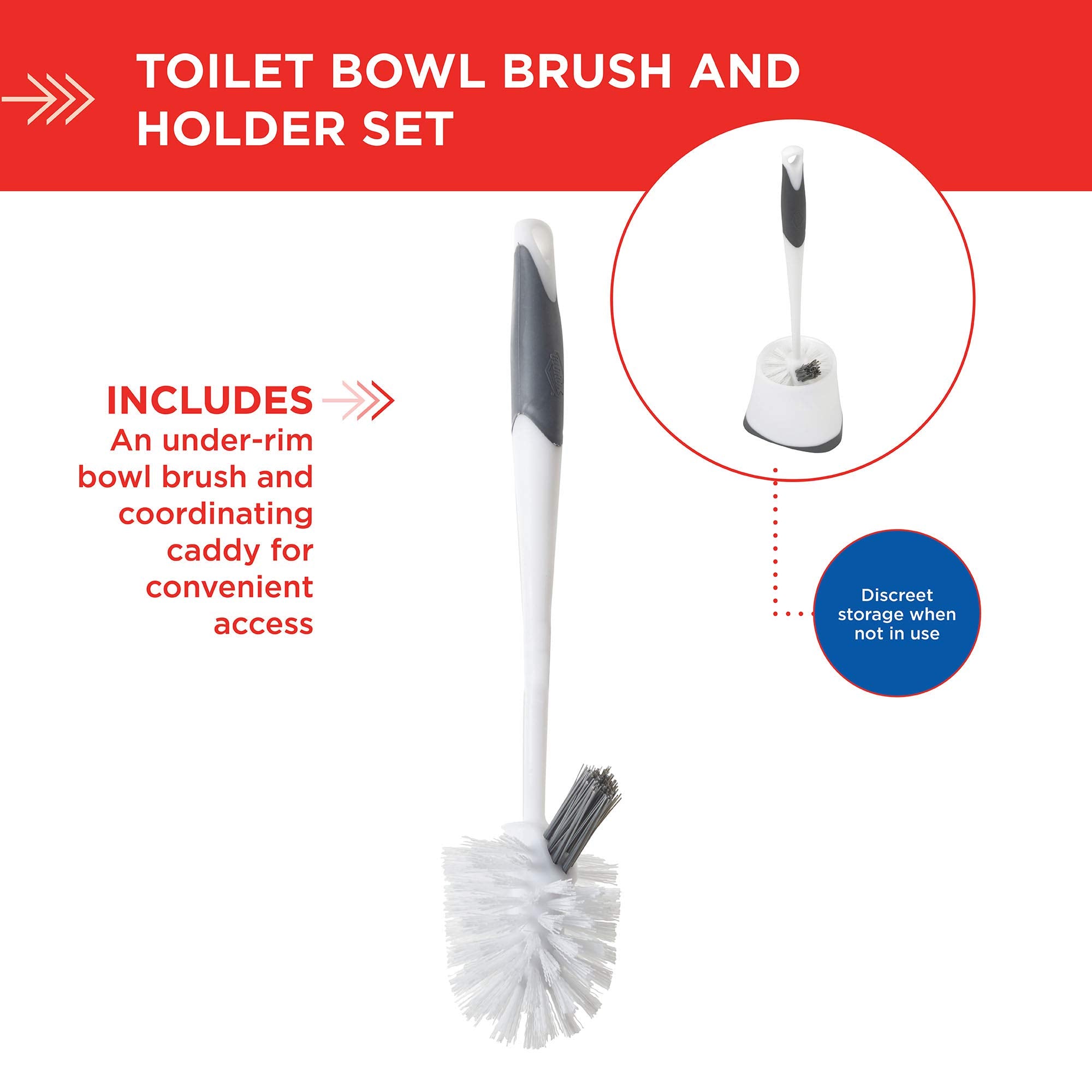 Corner Toilet Bowl Brush with Under Rim Scrubber