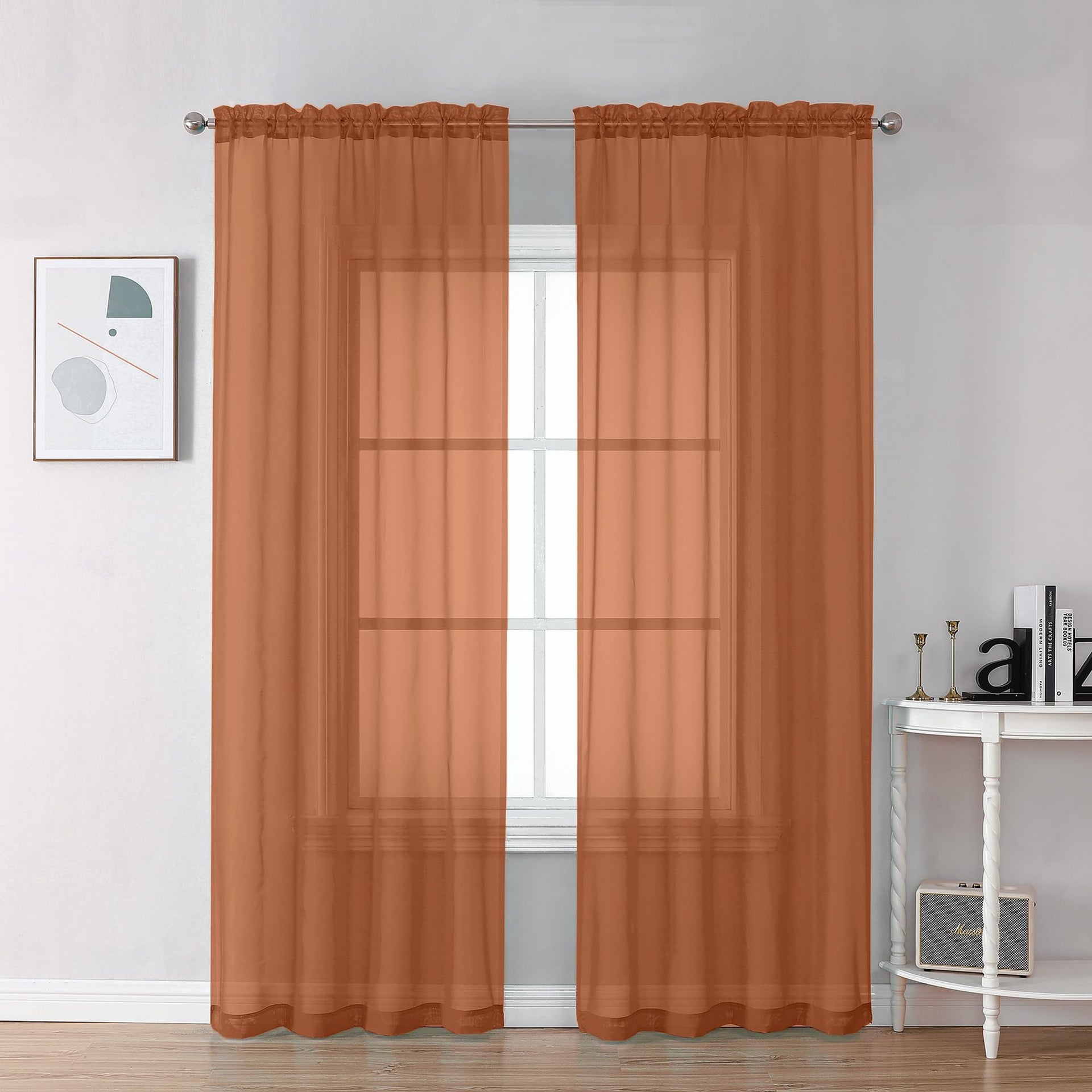 Orange Sheer Curtains 78 Inches Long 2 Panels Set for Living Room (2 Count)