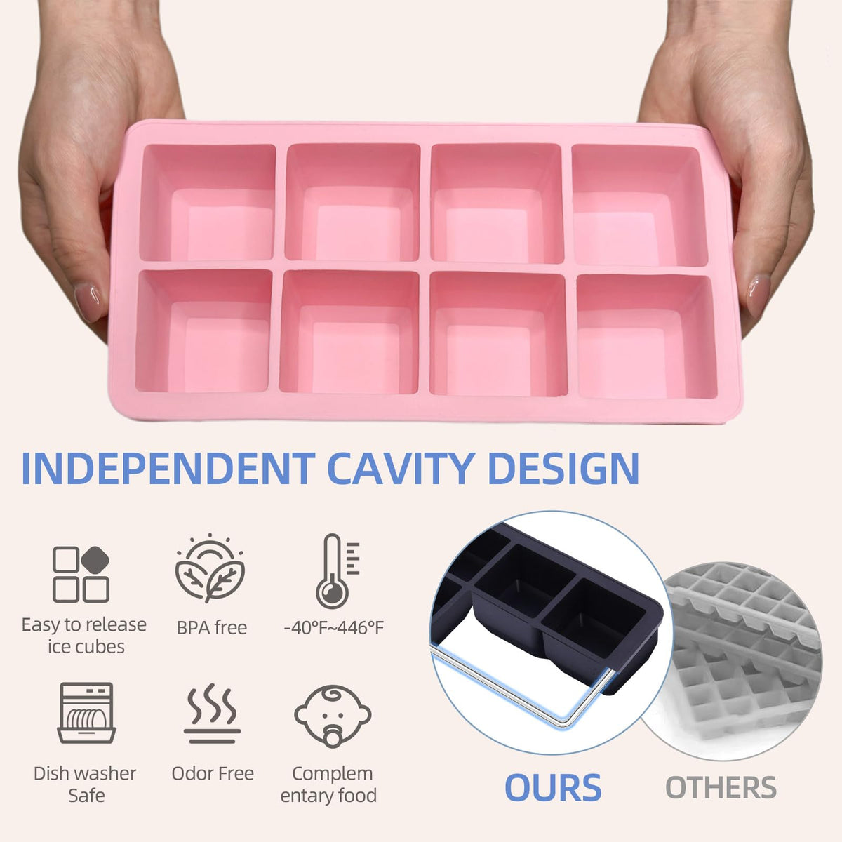 2 Pack Silicone 2 Inch Large Ice Cube Molds for Cocktails Wine Fruit and Bourbon Whiskey Easy Release Ice Cube Tray with Lid Ideal for Cold Drinks and Entertaining Gatherings (15.34 Ounce)