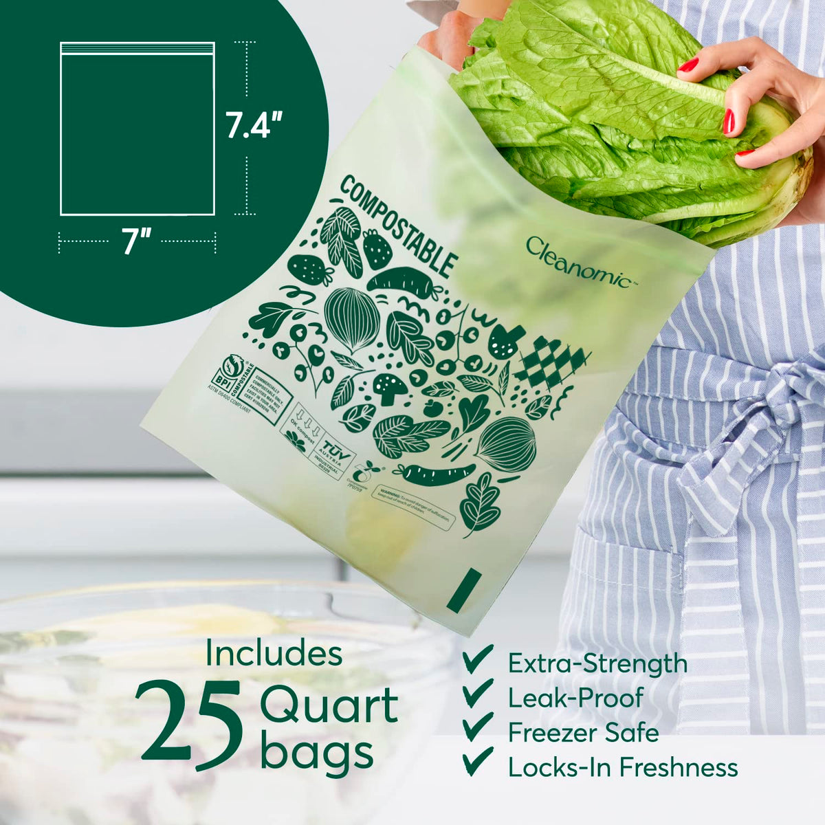 Compostable* Quart Size Food Storage Bags (25 Count)