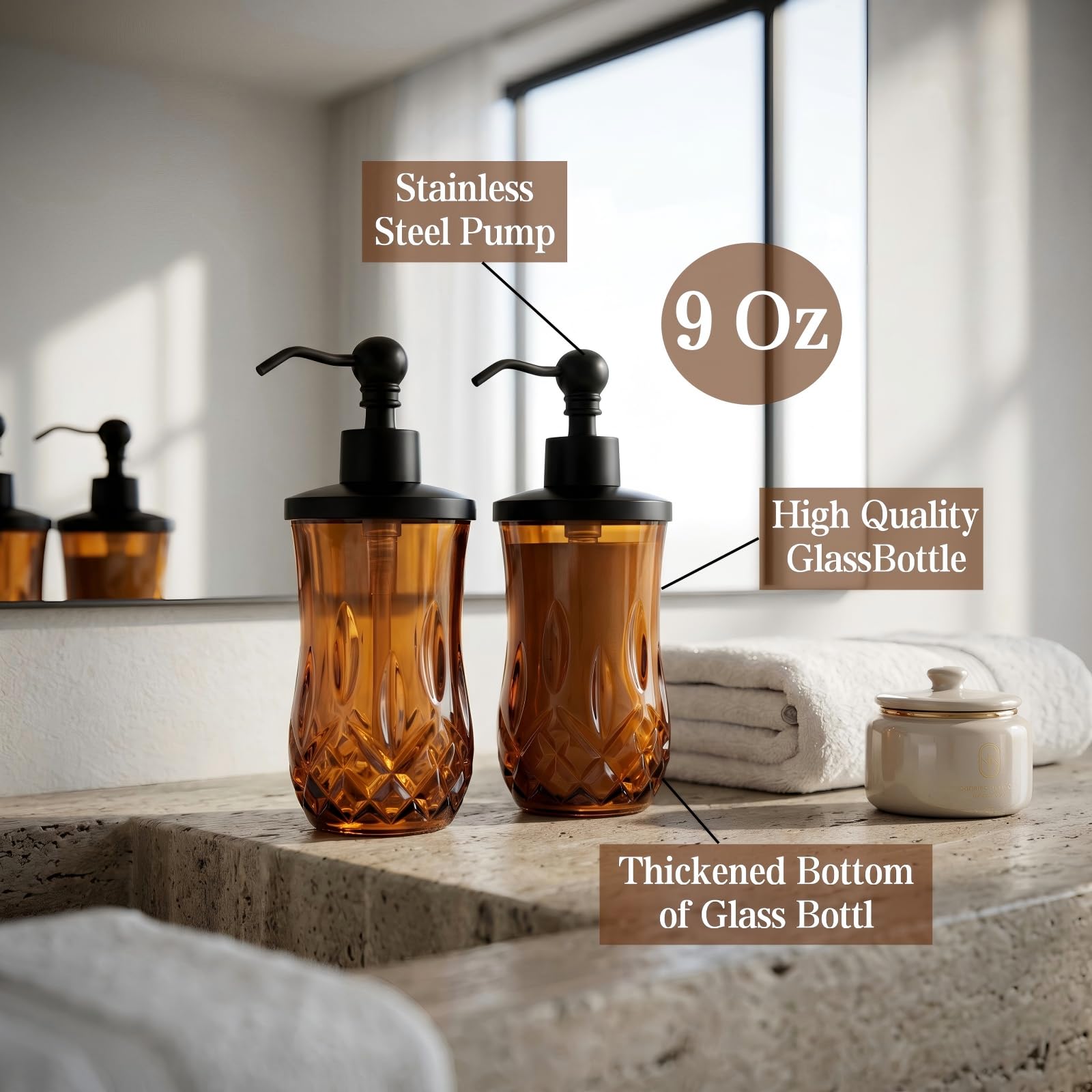 2 Pack 9Oz Amber Soap Dispenser (2 Count)