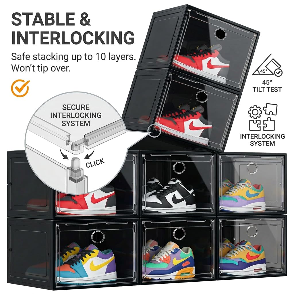 Large Clear Plastic Stackable Shoe Boxes 8 (8 Count)