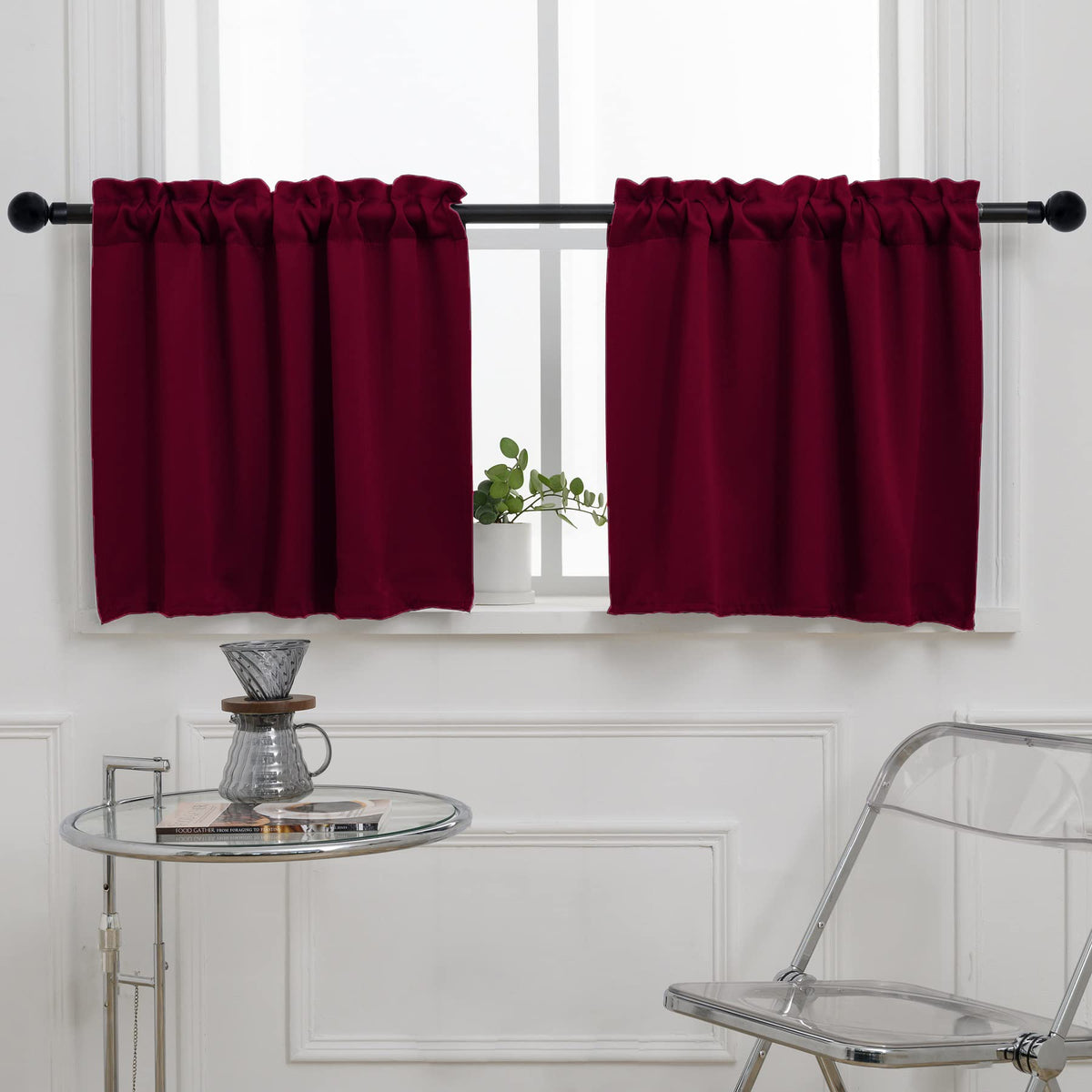 Burgundy Cafe Half Window Curtain