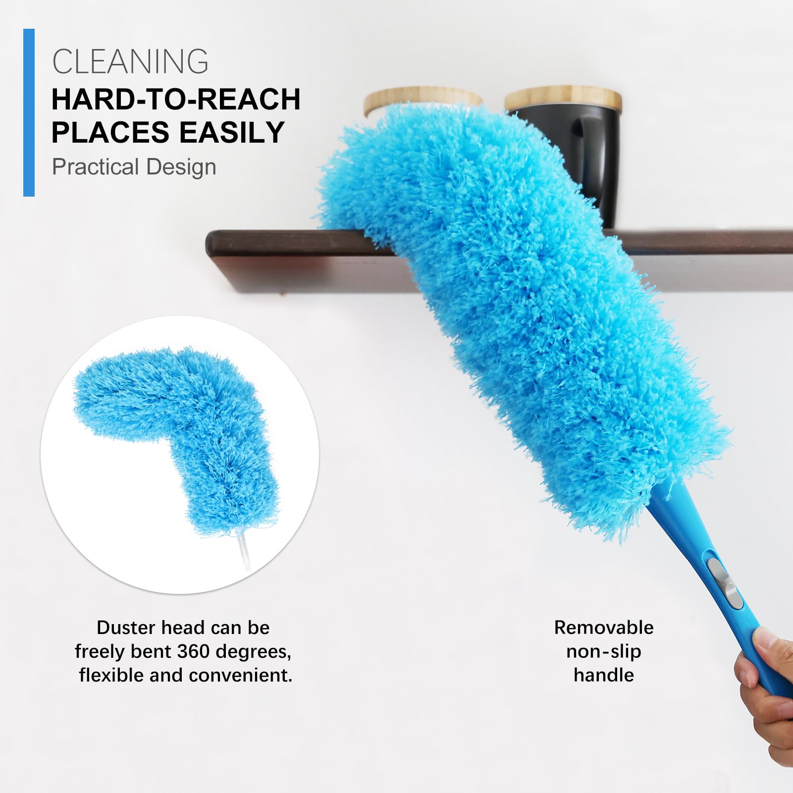 Rainbow Static Duster 24inch Reusable Microfiber Electrostatic Dusters with 2 Beandable and Washable Duster Head for Cleaning Home