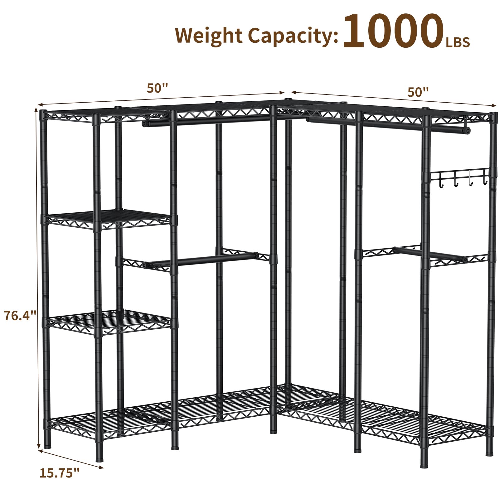 Heavy Duty Clothes Rack Metal Wardrobe with Adjustable Wire Shelves