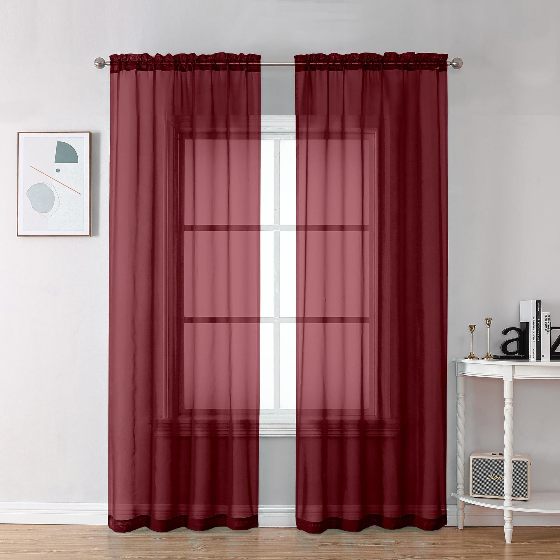 Burgundy Sheer Curtains 78 Inches Long 2 Panels Set for Living Room (2 Count)