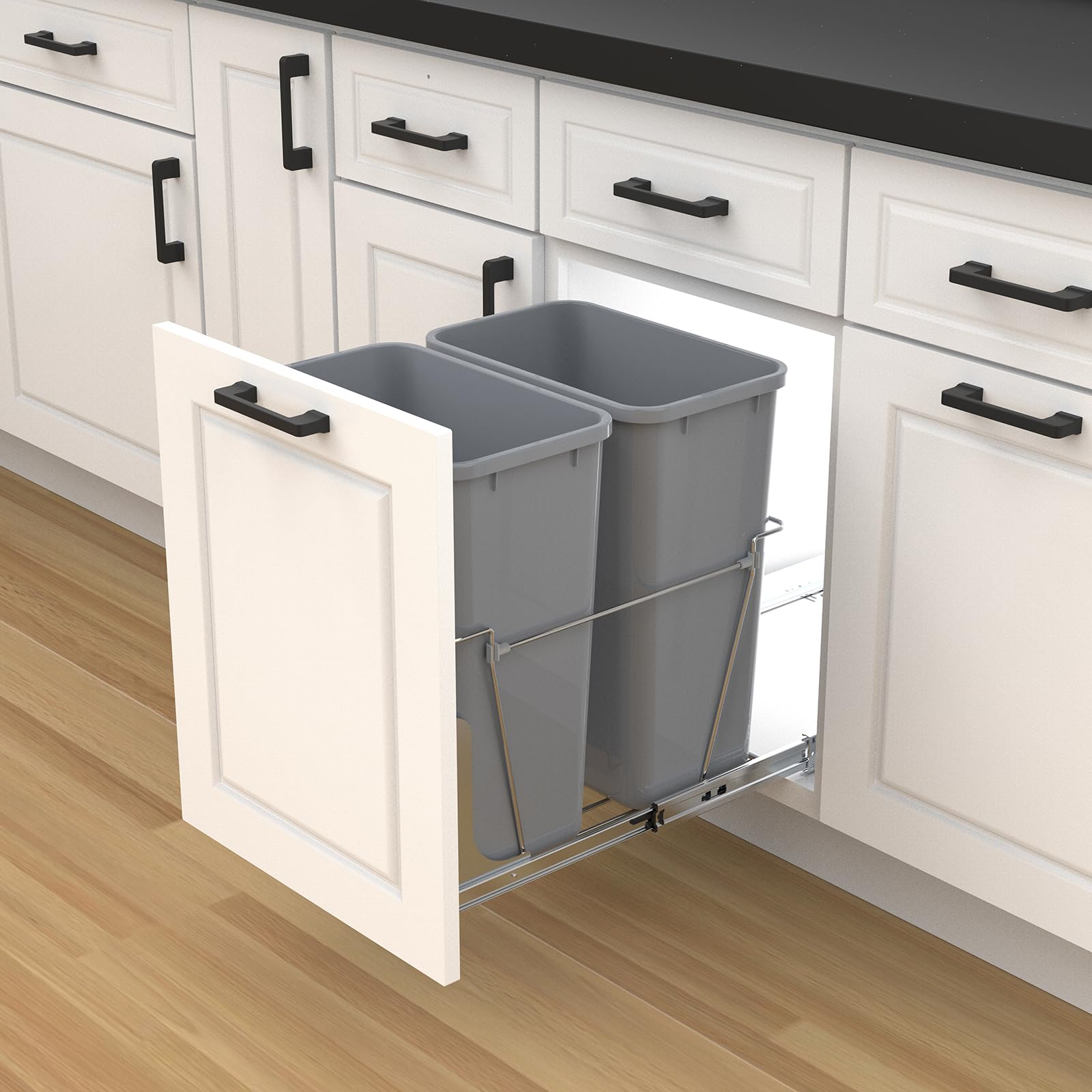 Double Pull Out Trash Can for Under Kitchen Cabinets Include Double 35QT Trash Bin Doesn't Include Door Fittings