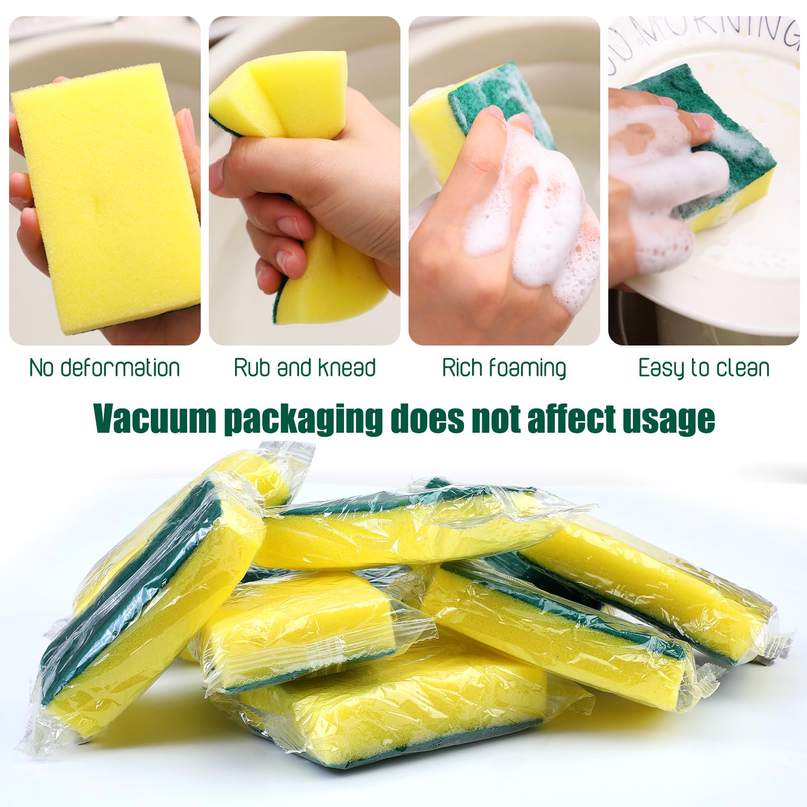 Individually Wrapped Sponge Dishwashing Sponge Bulk Non Scratch Scrub Sponges Kitchen Scouring Pad for Household Cleaning Rental Dishes Hotel Apartment Car (60 Count)