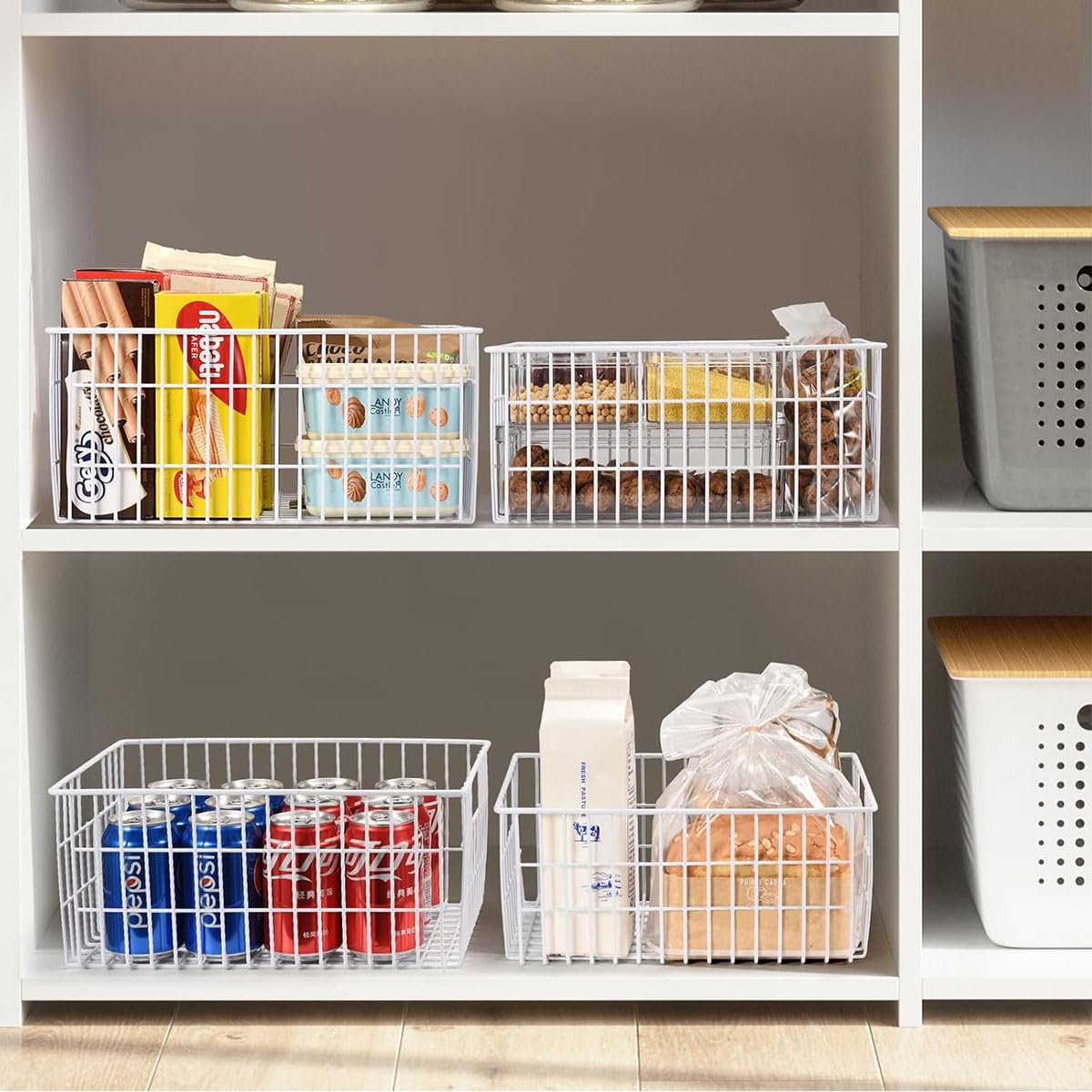 Upright Freezer Organizer Bins Metal Wire Storage Container Basket (4 Count)