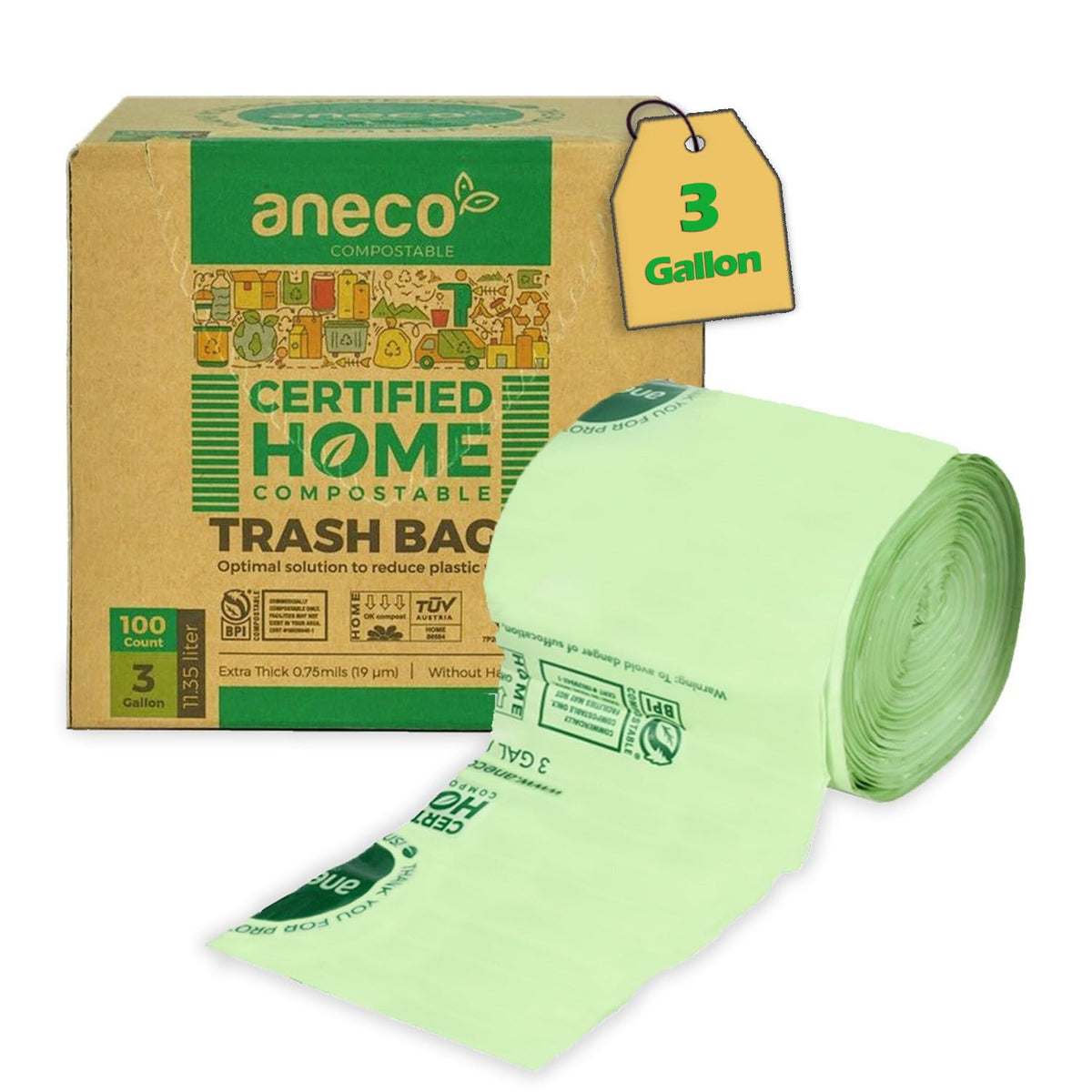 100% Compostable Food Waste Bags 3 Gallon (99.99 Count)