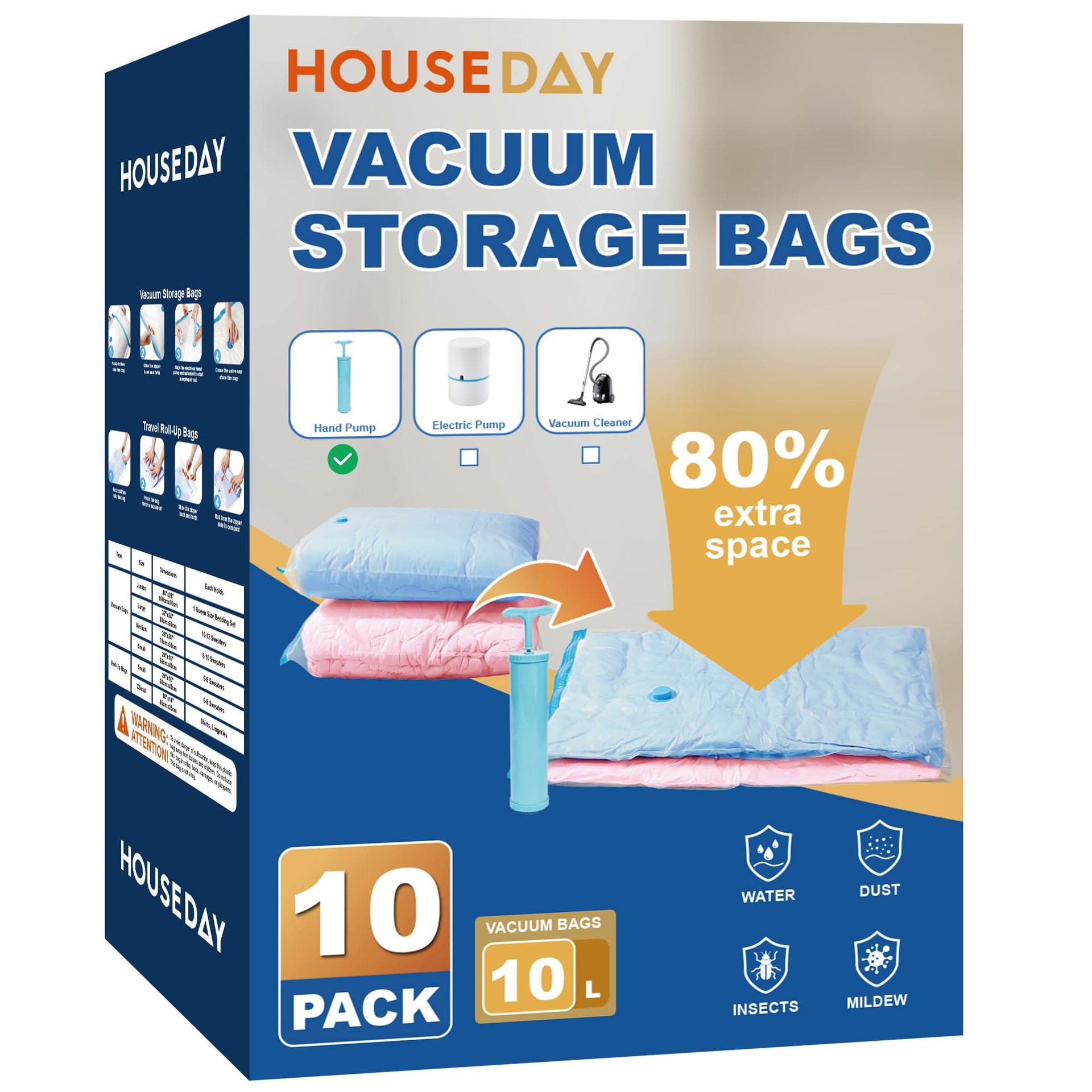 10 Large Vacuum Storage Bags with Pump (10 Count)