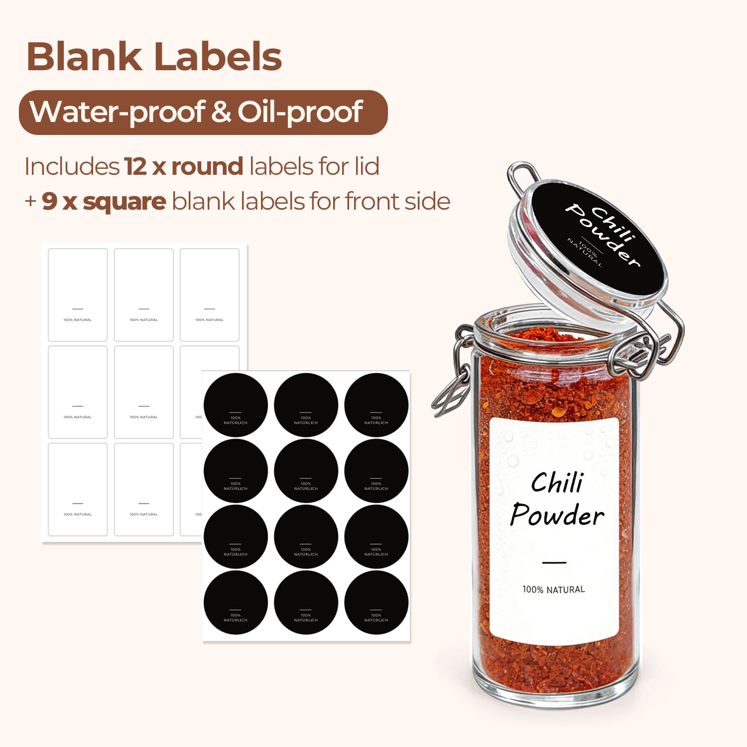 Small Glass Spice Jars with Airtight Lids 4 oz 6 Pack with Labels (6 Count)
