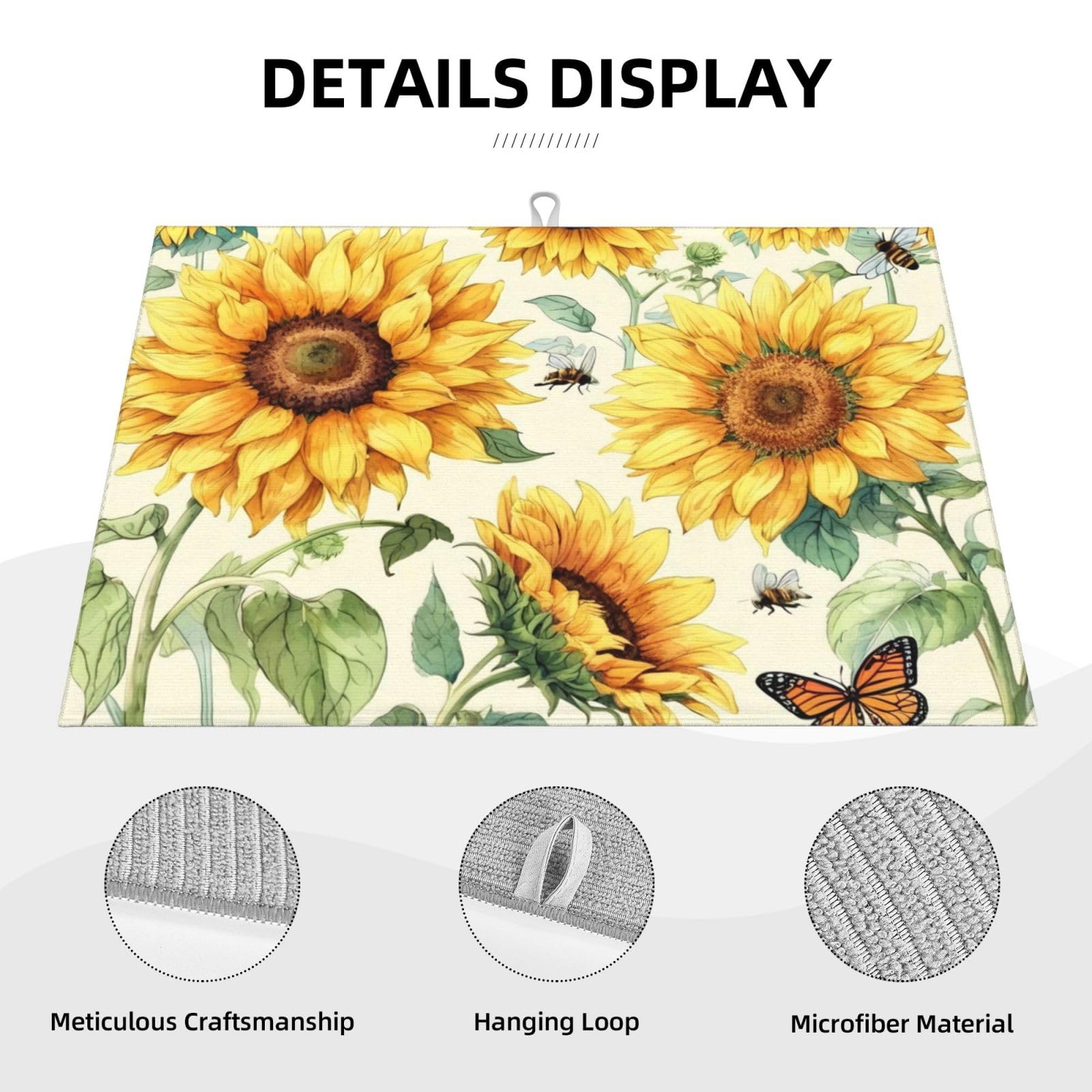 Sunflower Dish Drying Mat Highly Absorbent Double