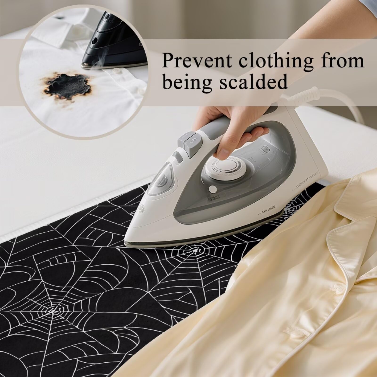 Spider Web Ironing Mat Black Heat Resistant Ironing Blanket Thick Portable Travel Ironing Pad for Table Top Washer and Dryer
