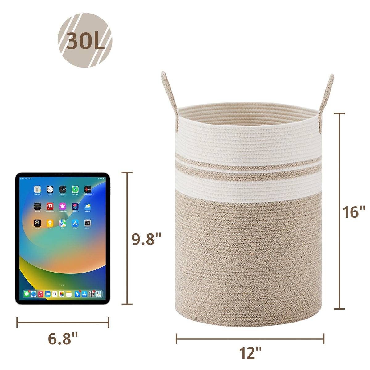 30L Small Woven Laundry Basket Hamper