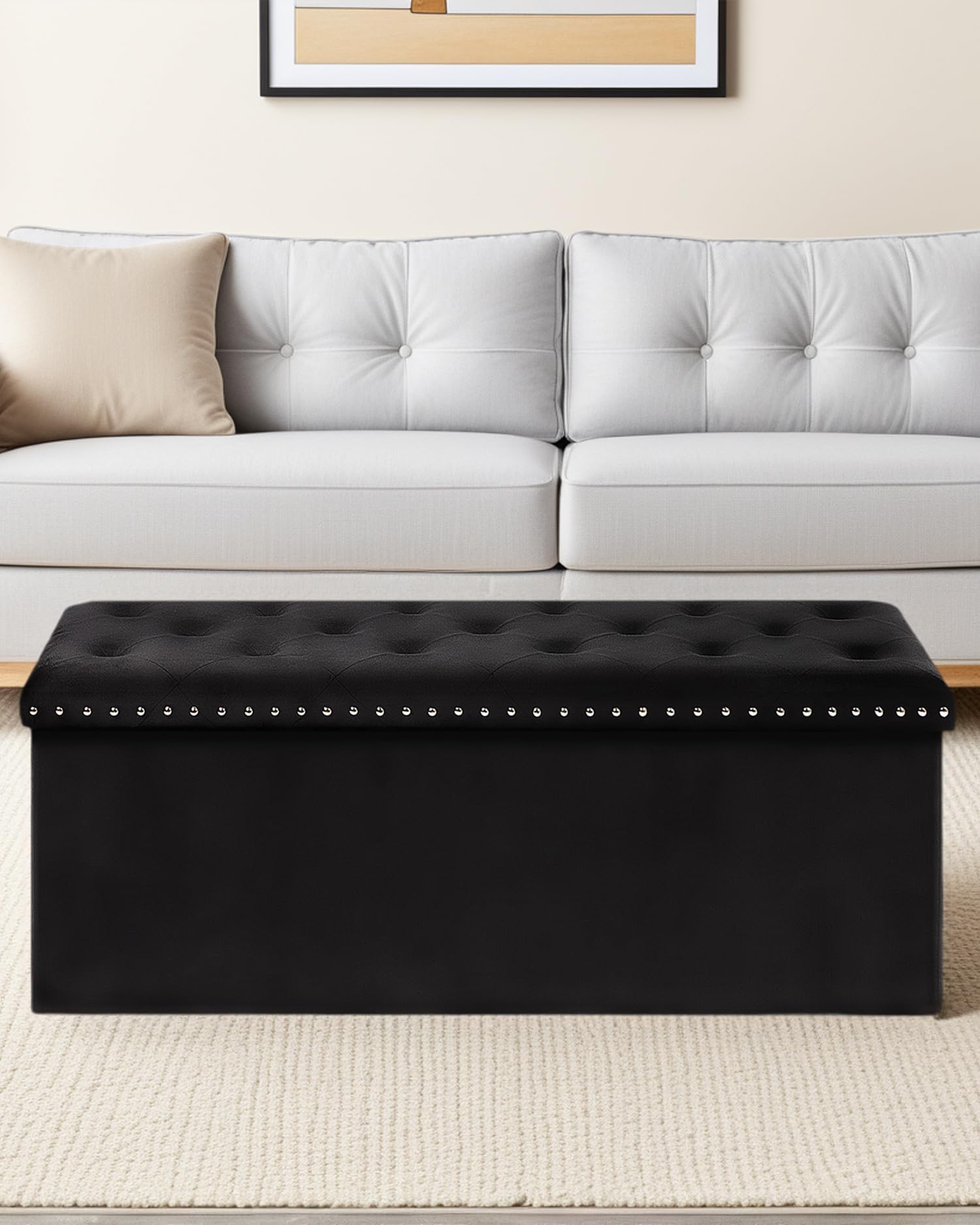 Velvet Storage Ottoman Bench